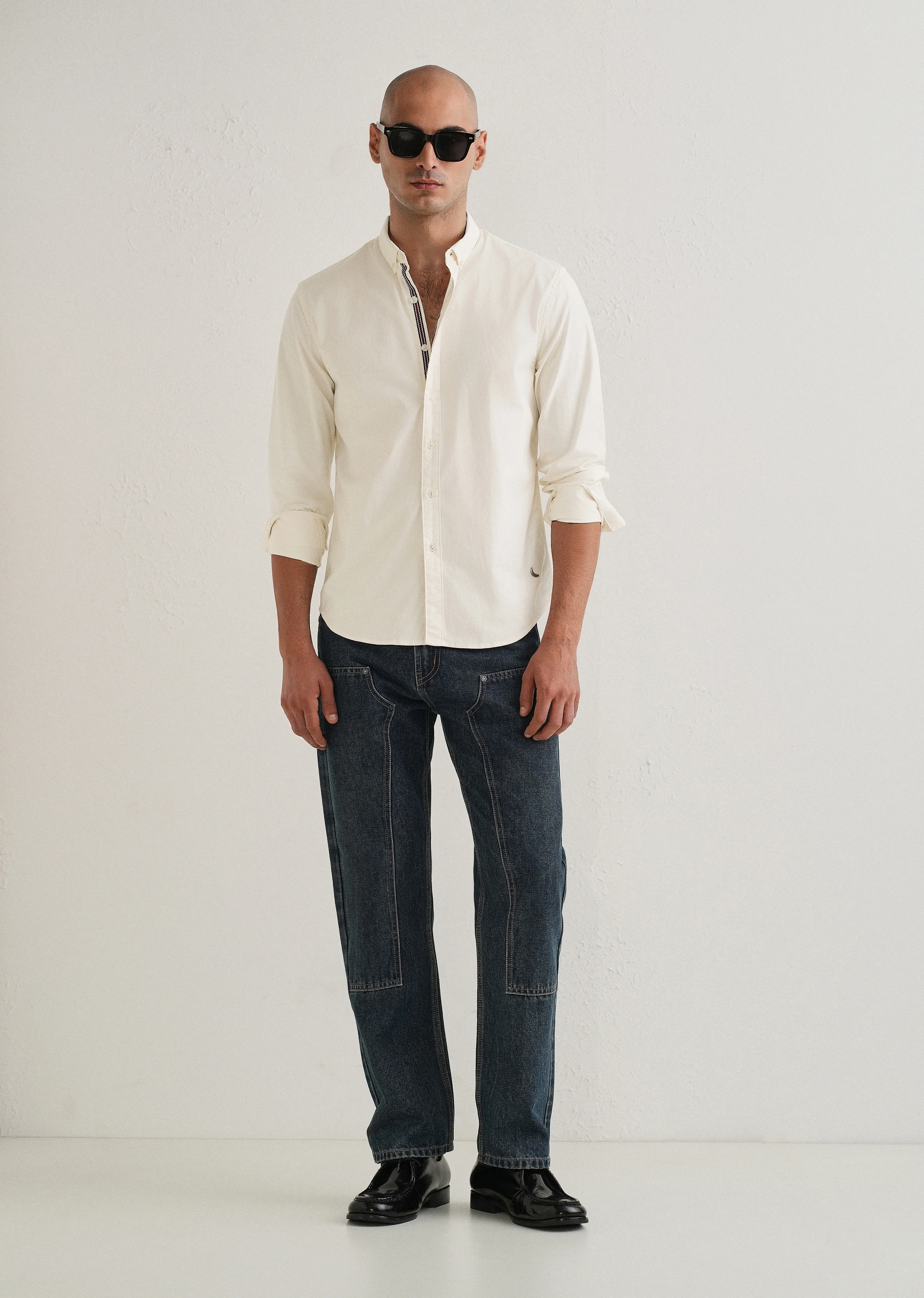 Off White Contrast Placket Shirt - Image 6