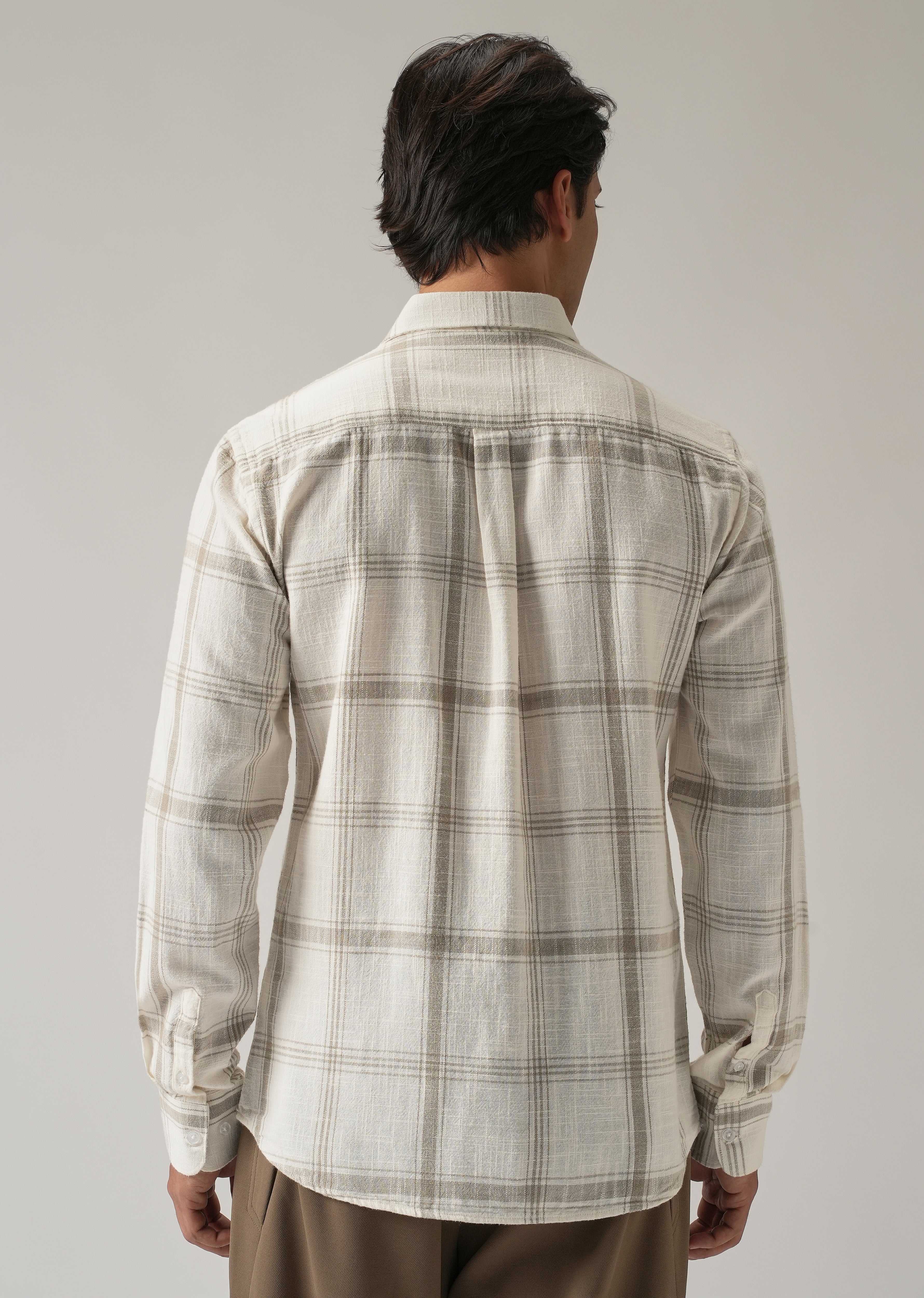 Off White Cotton Linen Check shirt - Image 2