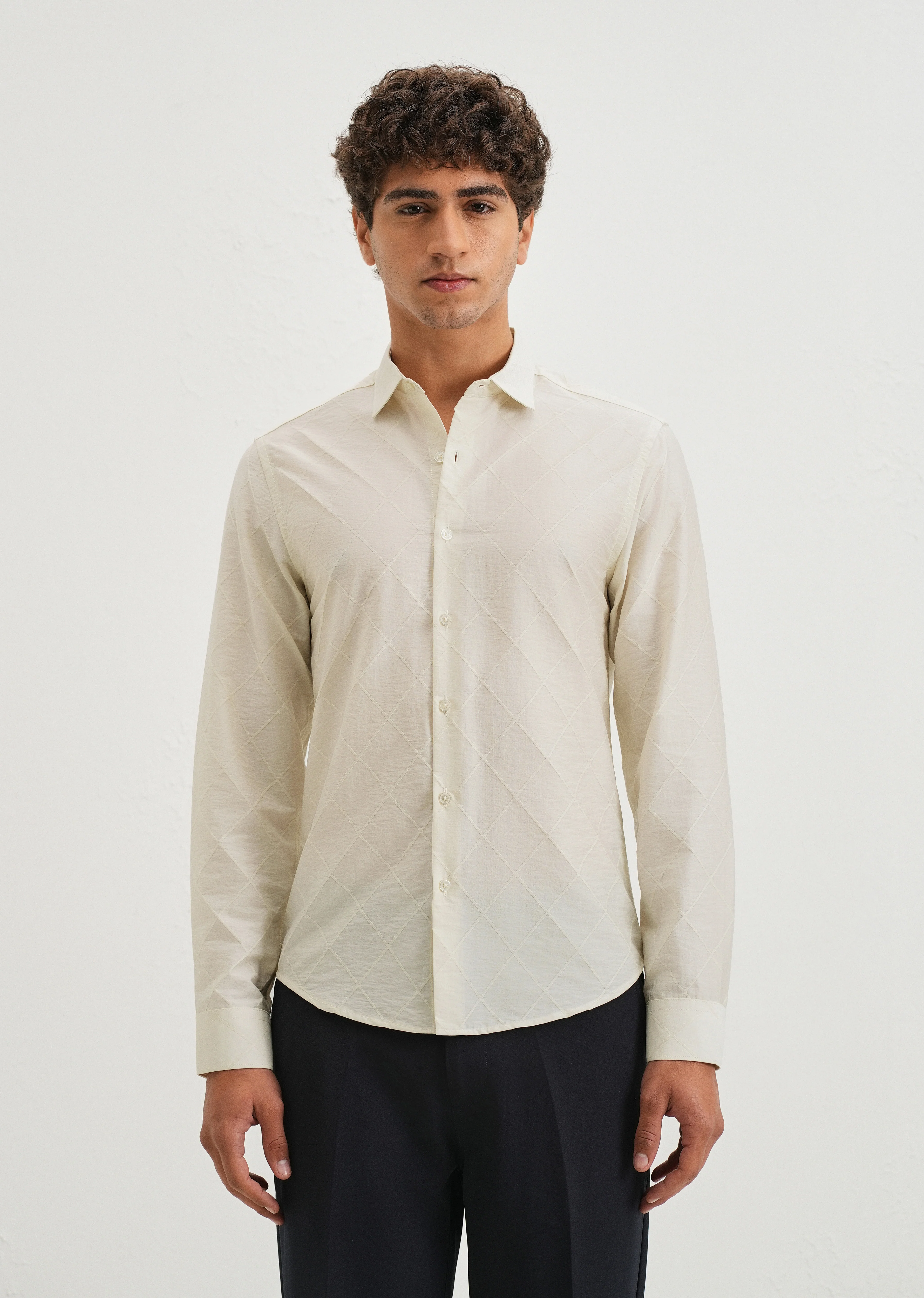 Off White Diamond Self Pattern Shirt - Image 3