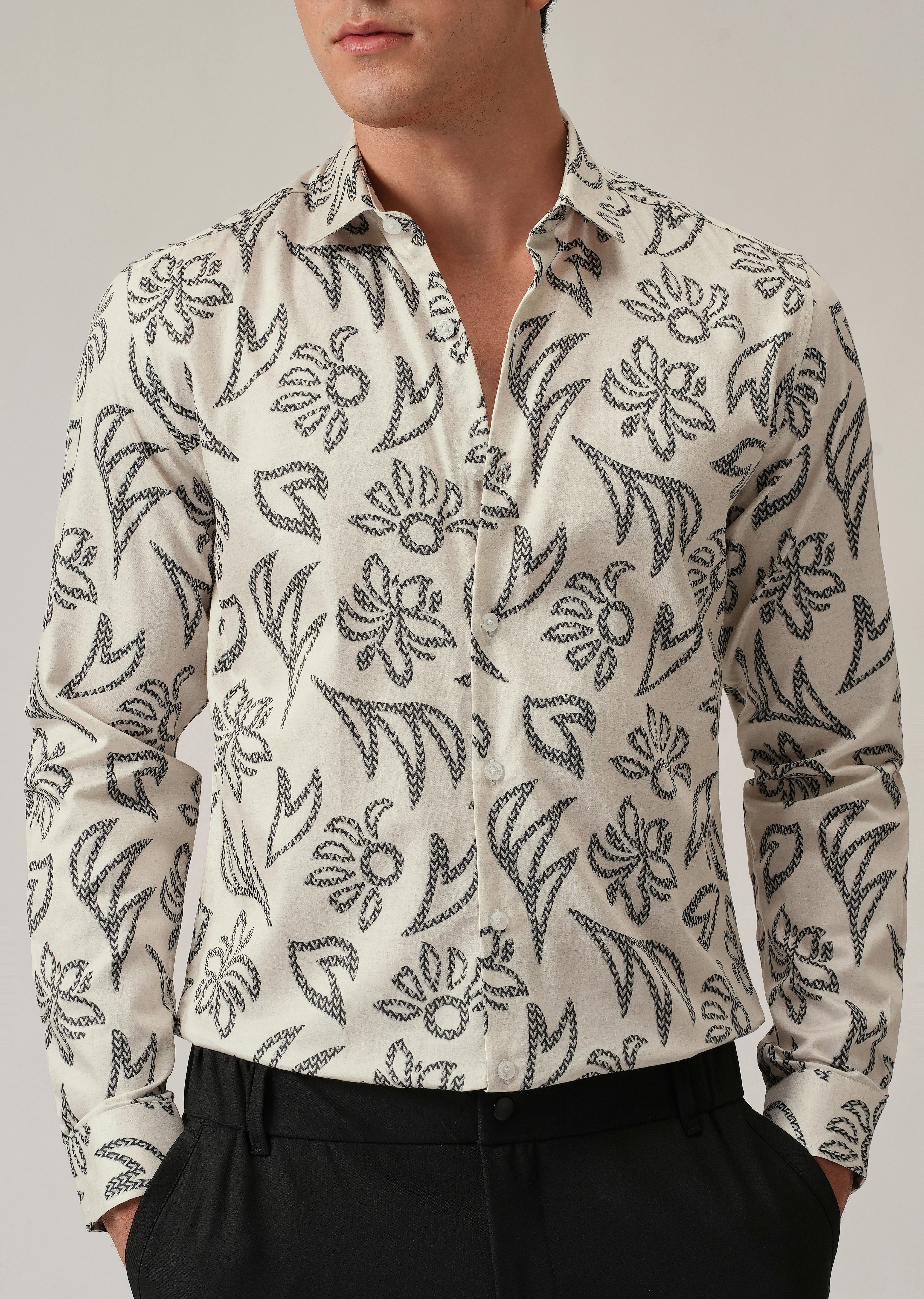 Off-White Floral Pattern Print Shirt - Image 7