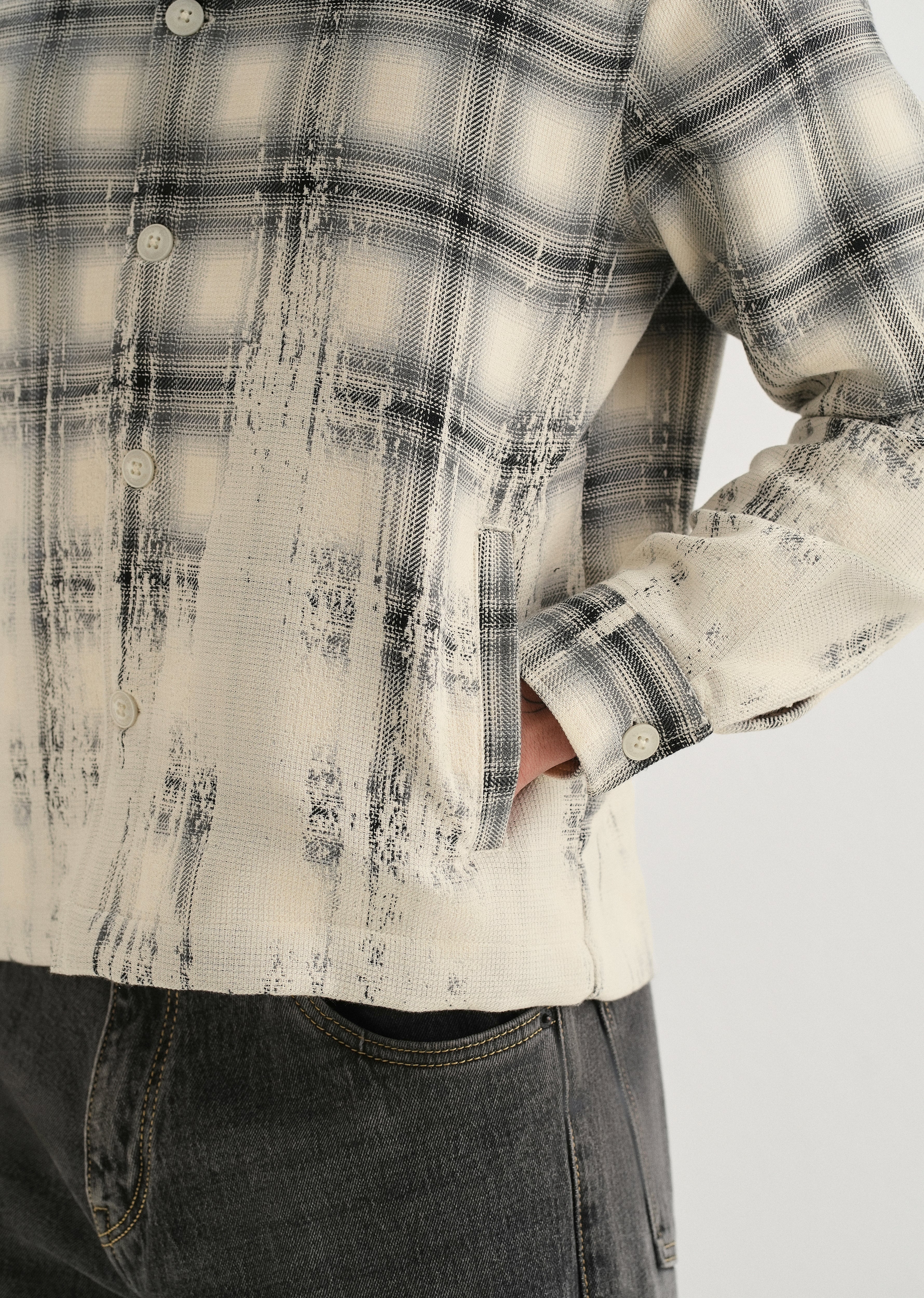 Off-White Gradient Grunge Check Shacket - Image 2