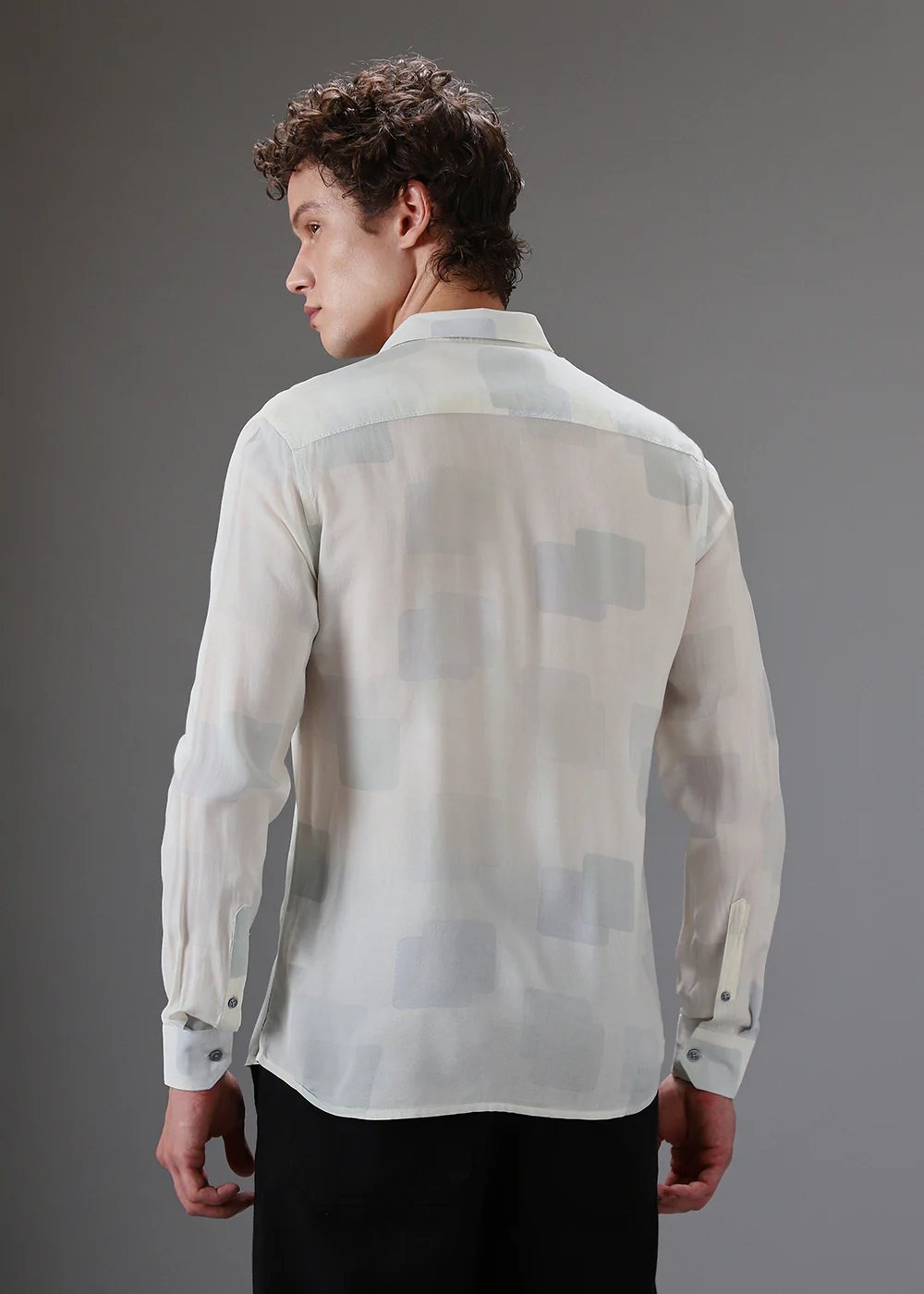 Off White Green Printed Shirt - Image 4