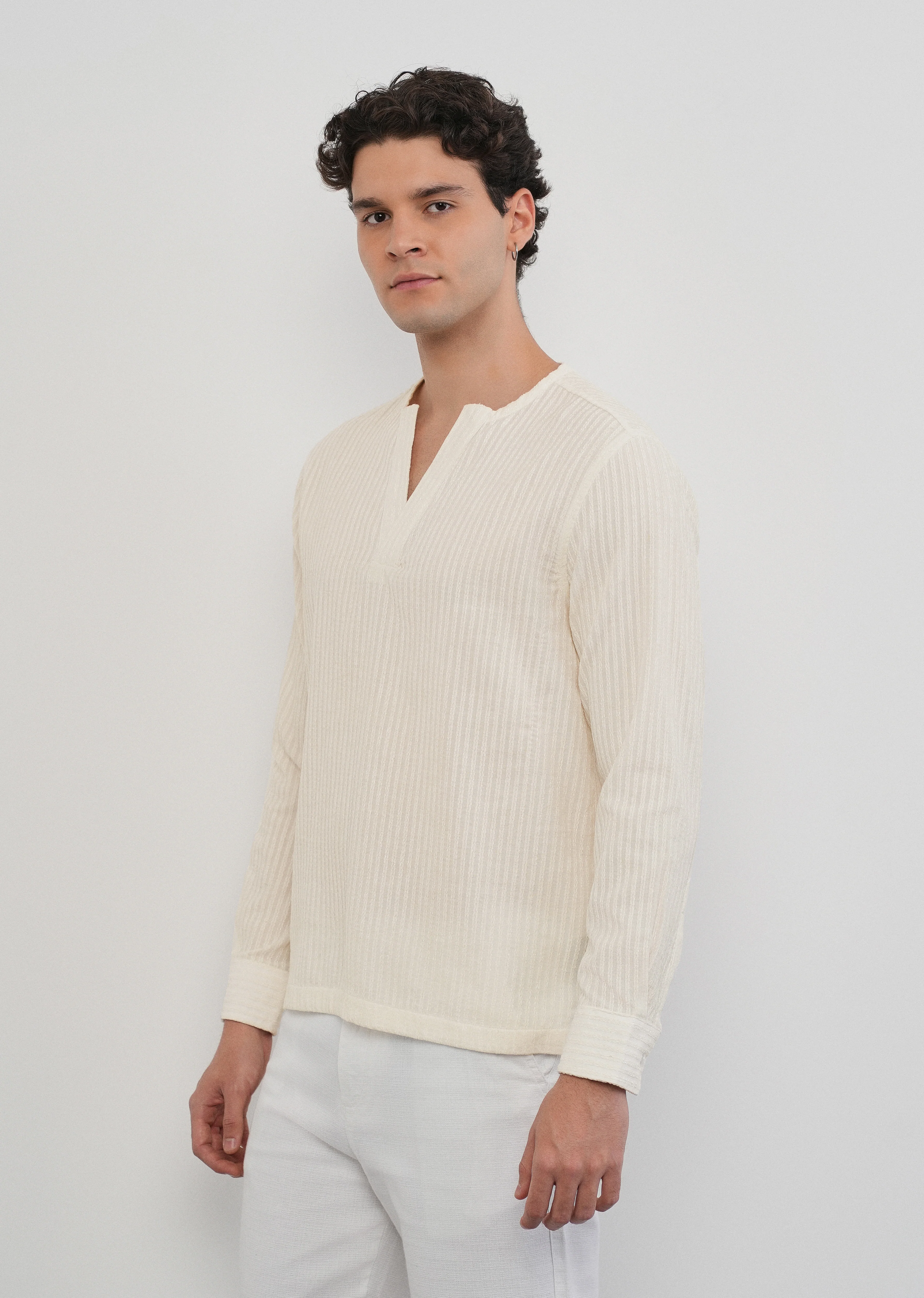 Off-White Jacquard Stripe Short Kurta - Image 5