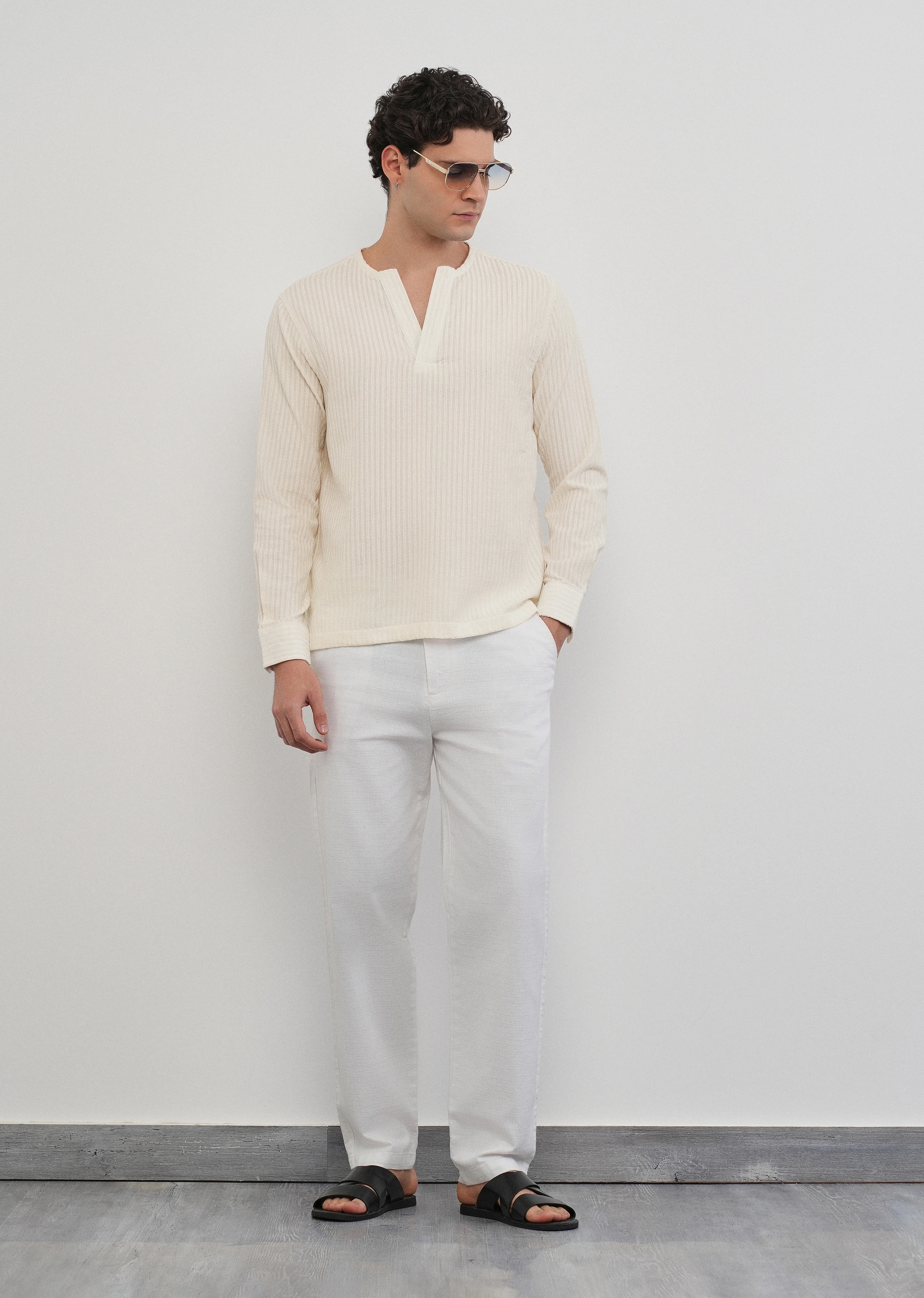 Off-White Jacquard Stripe Short Kurta - Image 6