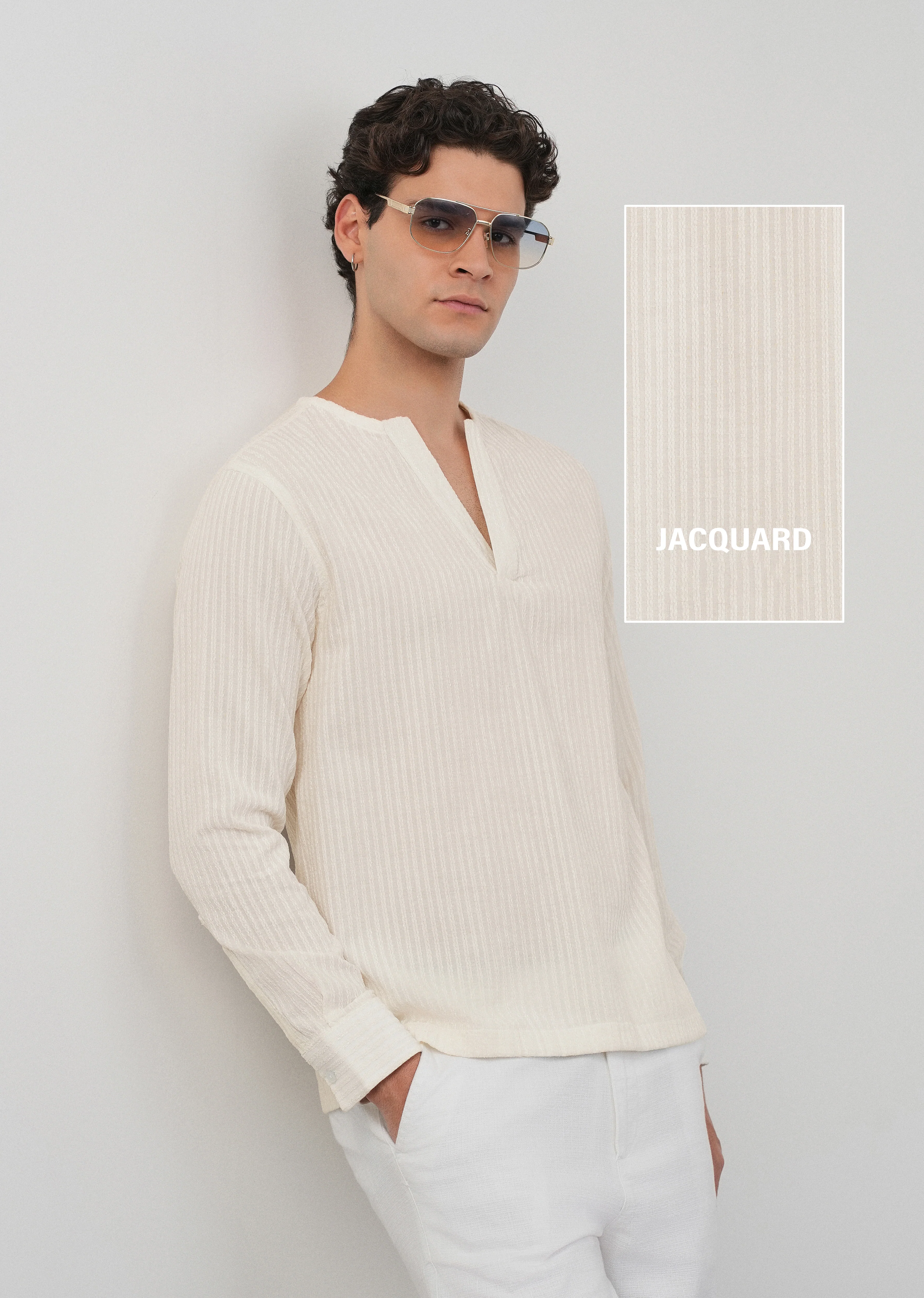 Off-White Jacquard Stripe Short Kurta - Image 7
