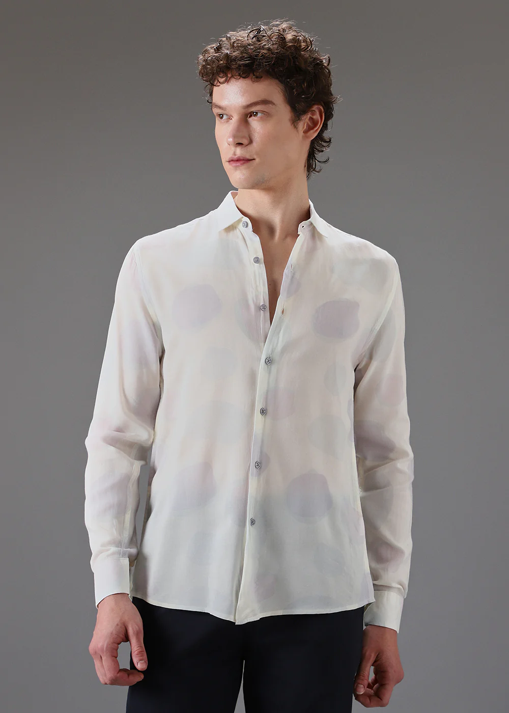 Off White Light Green Printed Shirt - Image 3
