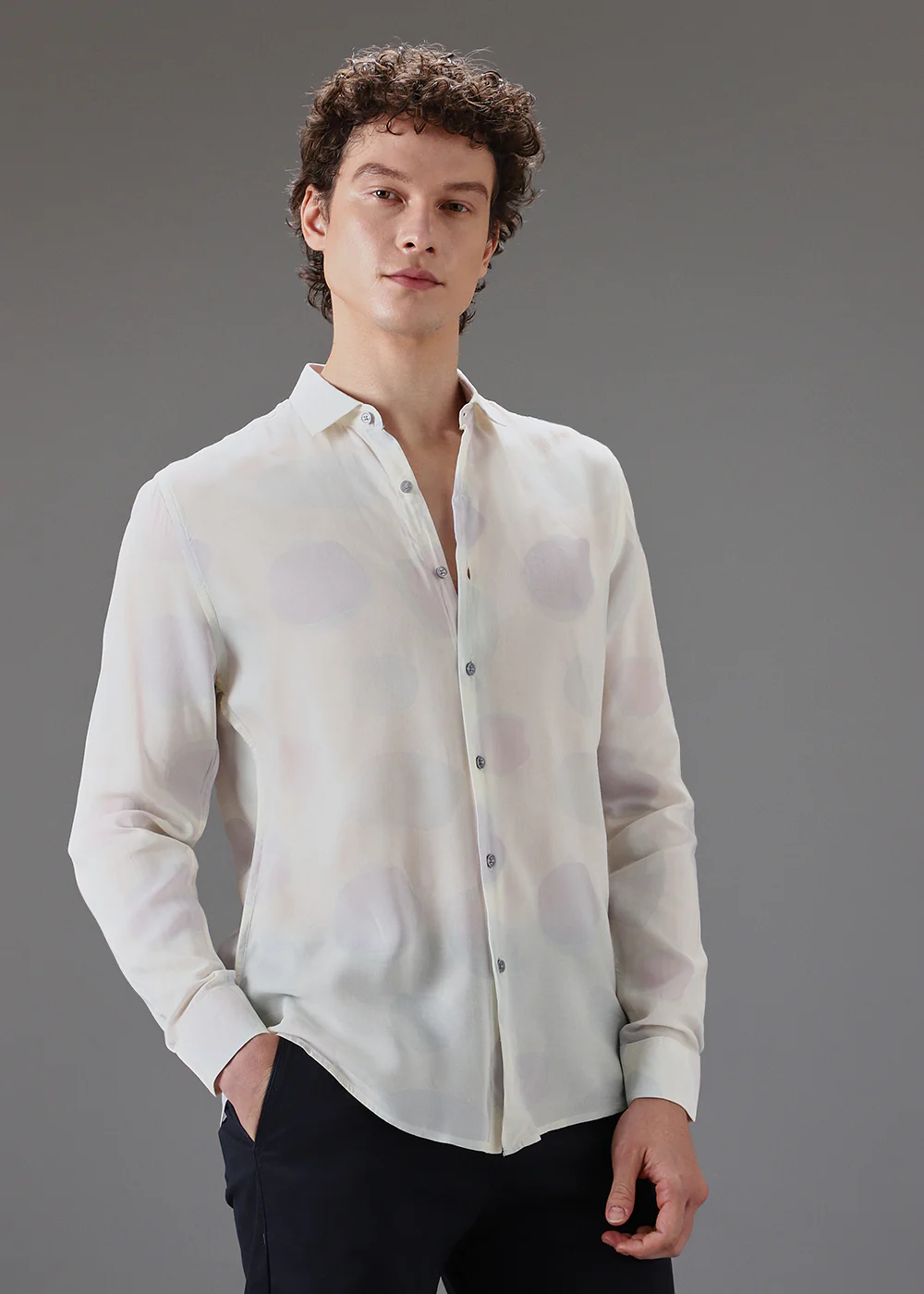 Off White Light Green Printed Shirt - Image 5
