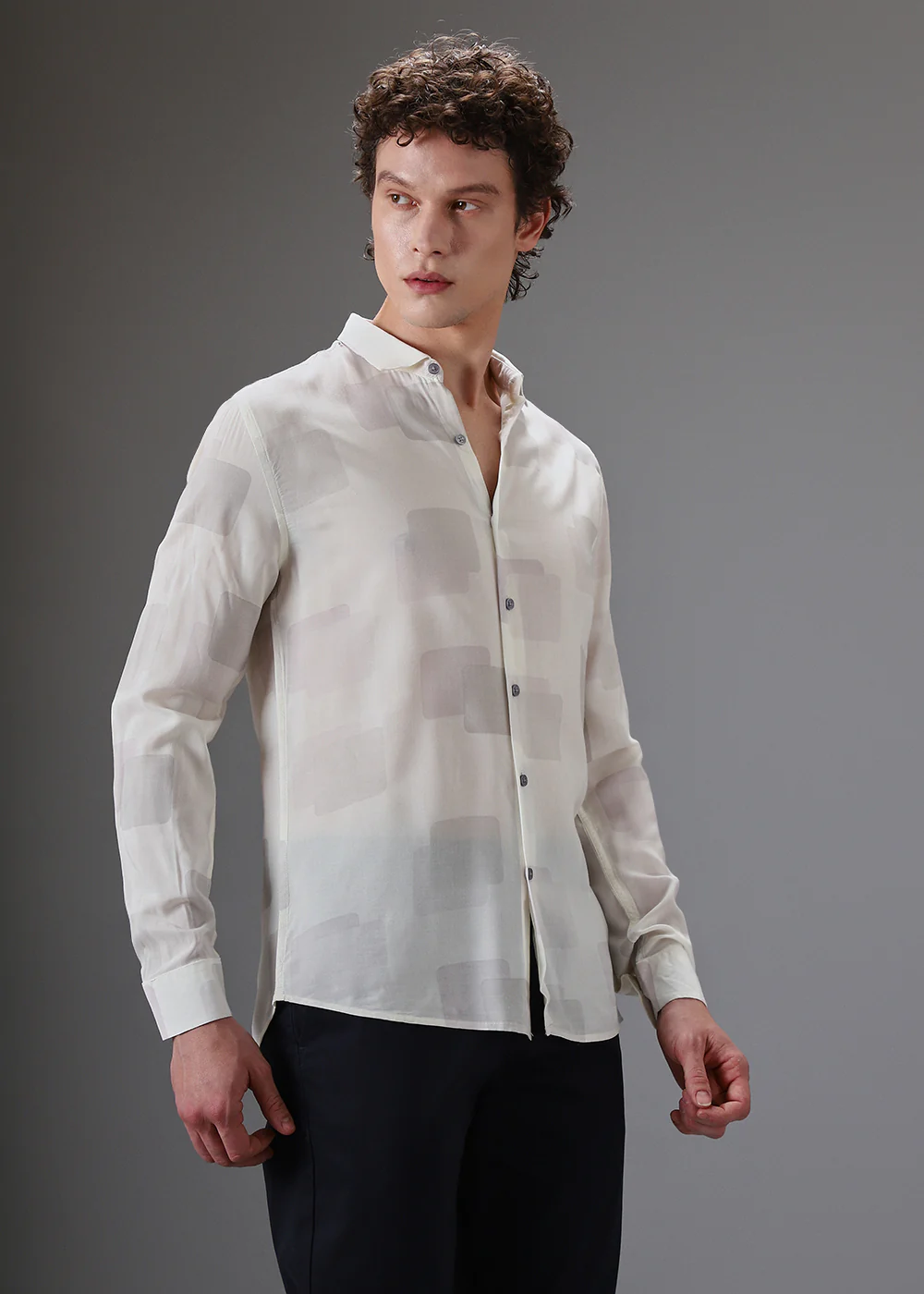 Off White Light Pink Printed Shirt - Image 5
