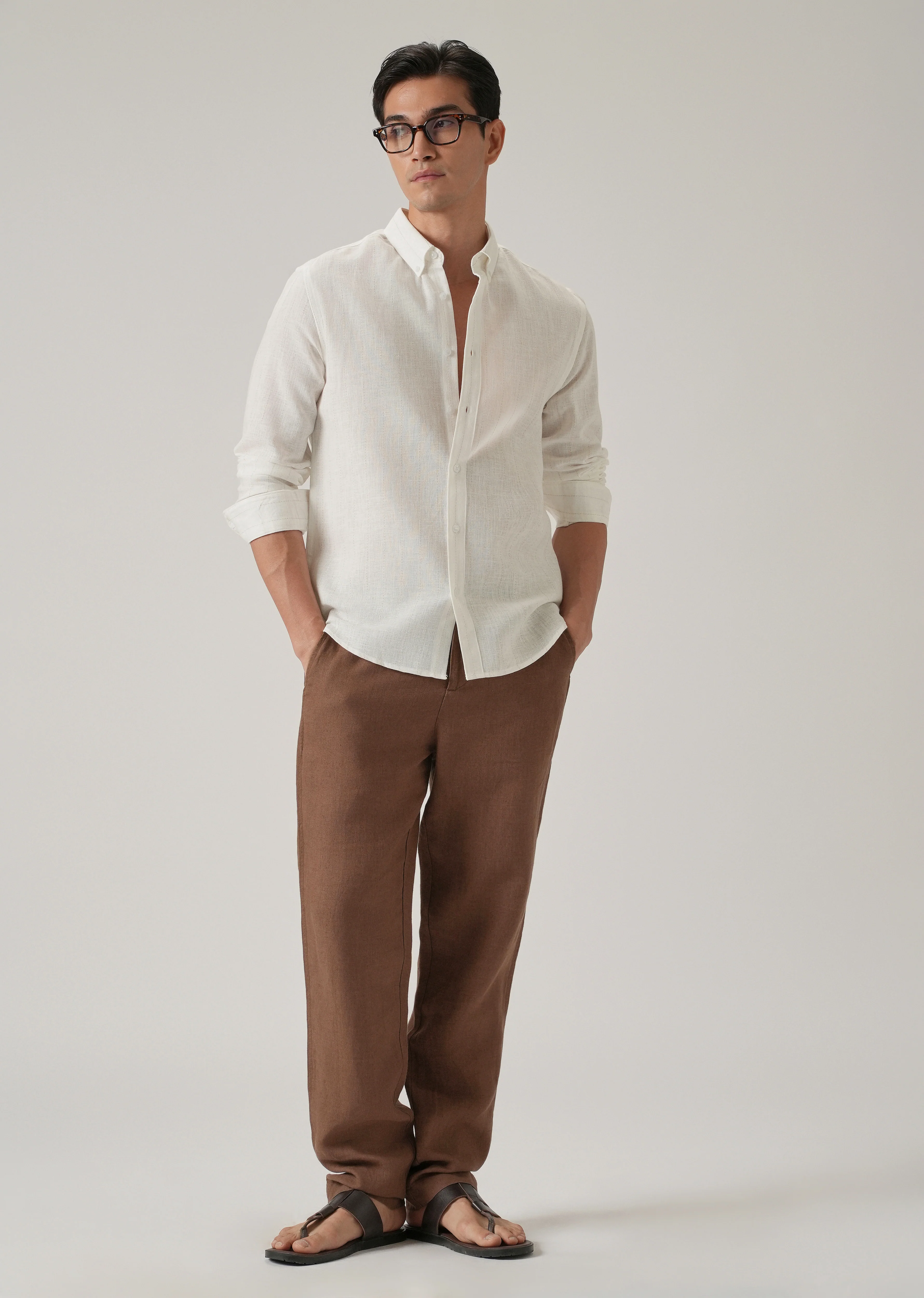 Off White Stripe Linen Shirt - Image 6