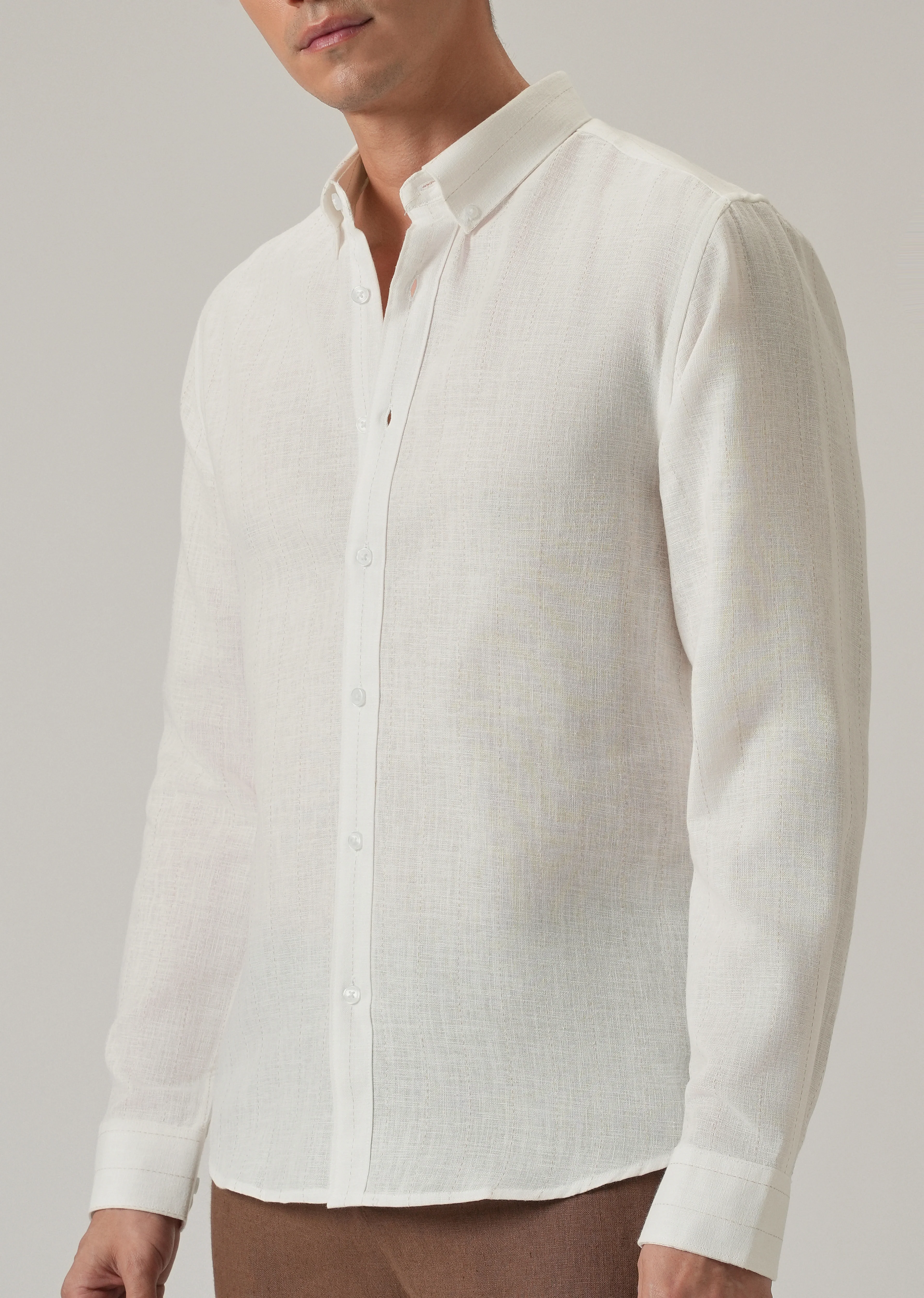 Off White Stripe Linen Shirt - Image 7