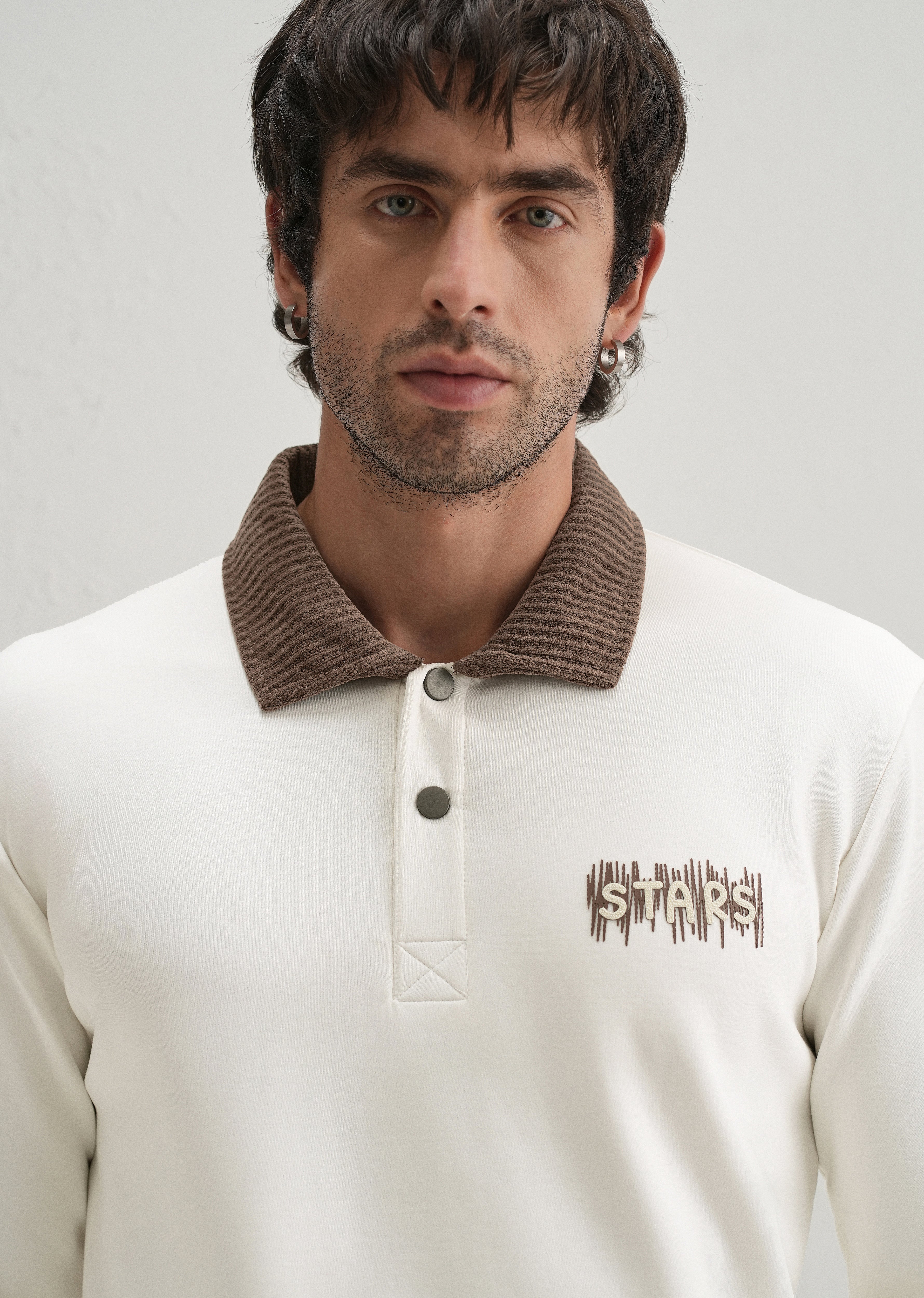 Off-White Suede Collared Polo Sweatshirt - Image 5