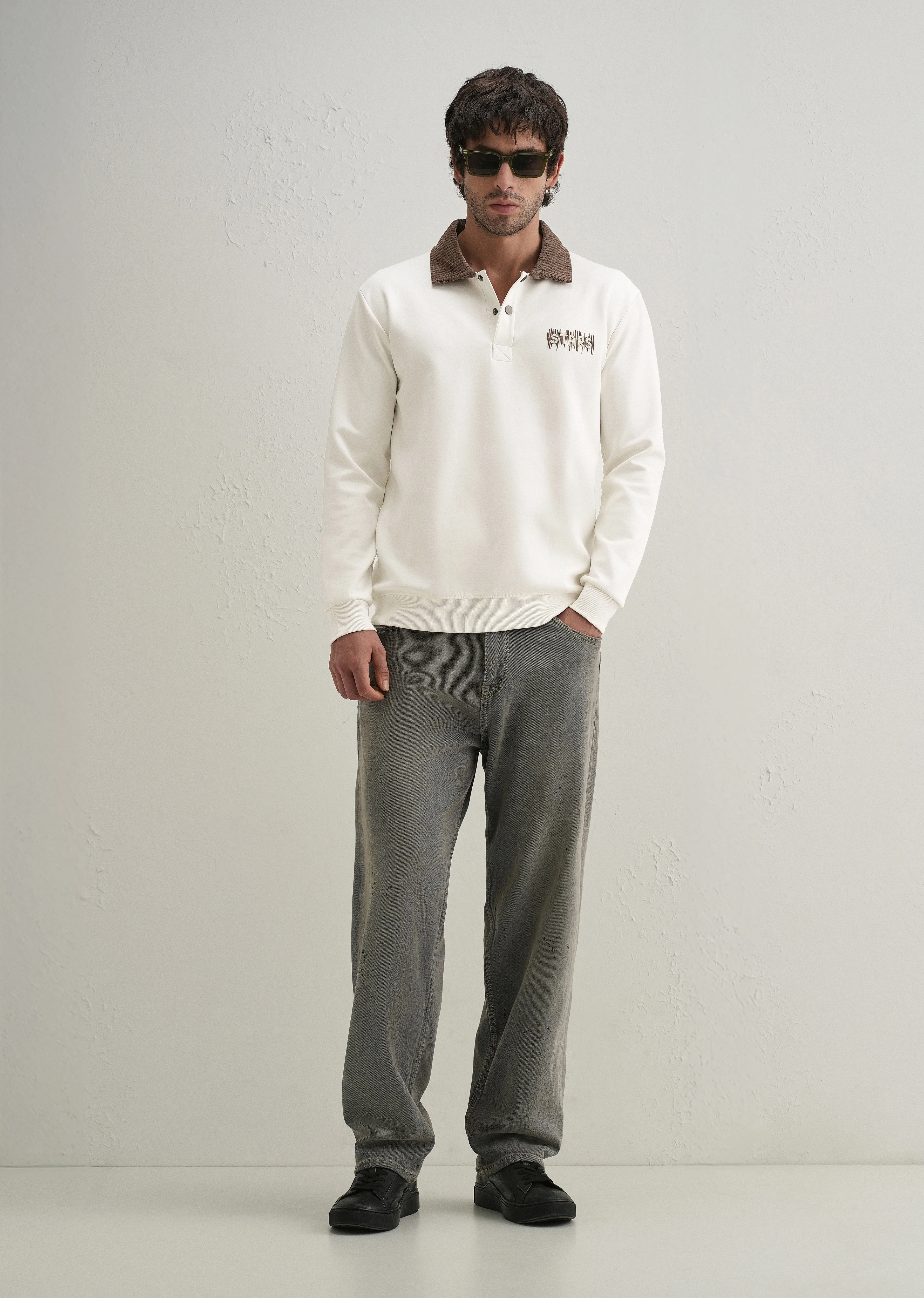 Off-White Suede Collared Polo Sweatshirt - Image 6