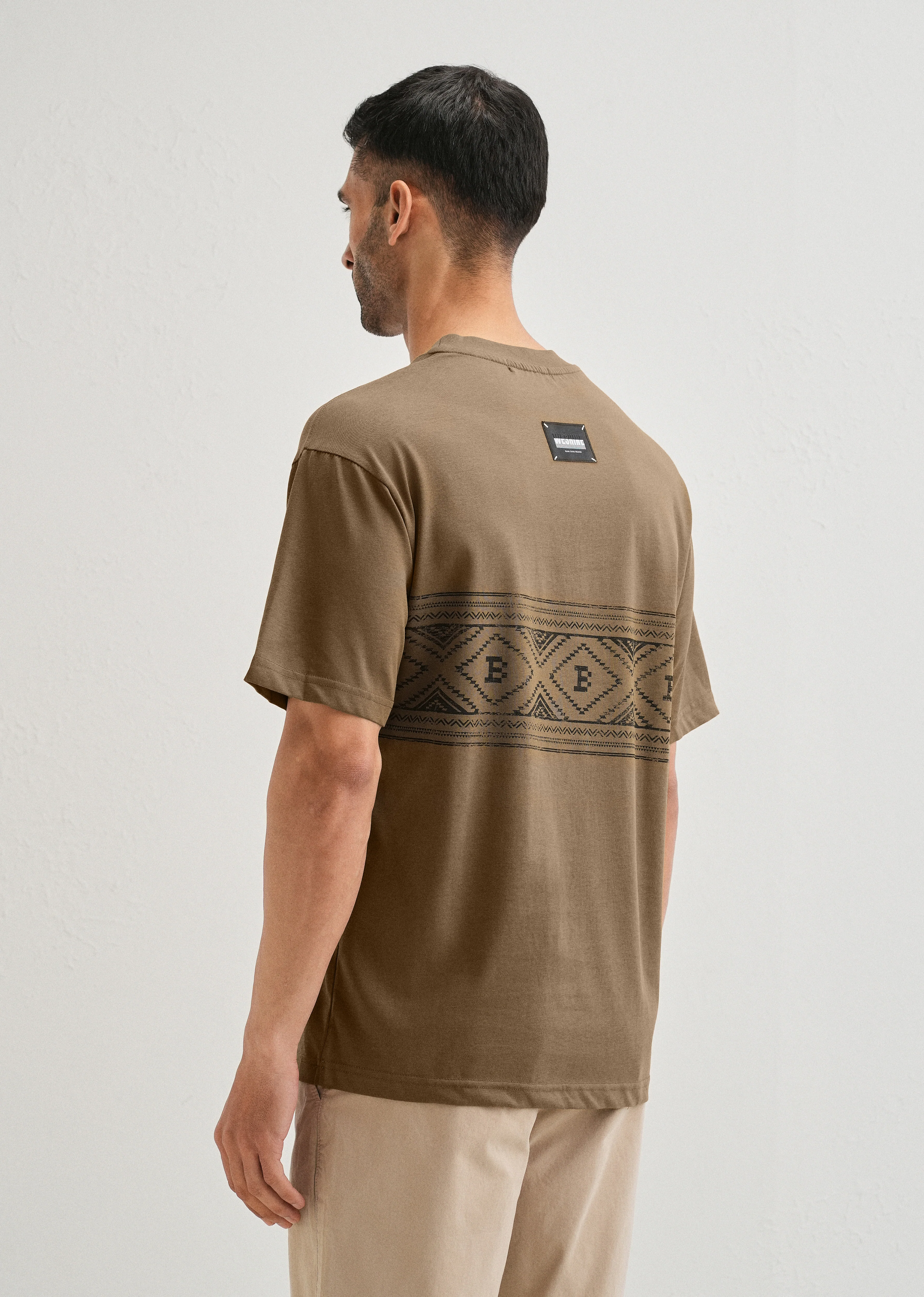 Olive Aztec Printed Oversized T-shirt - Image 2