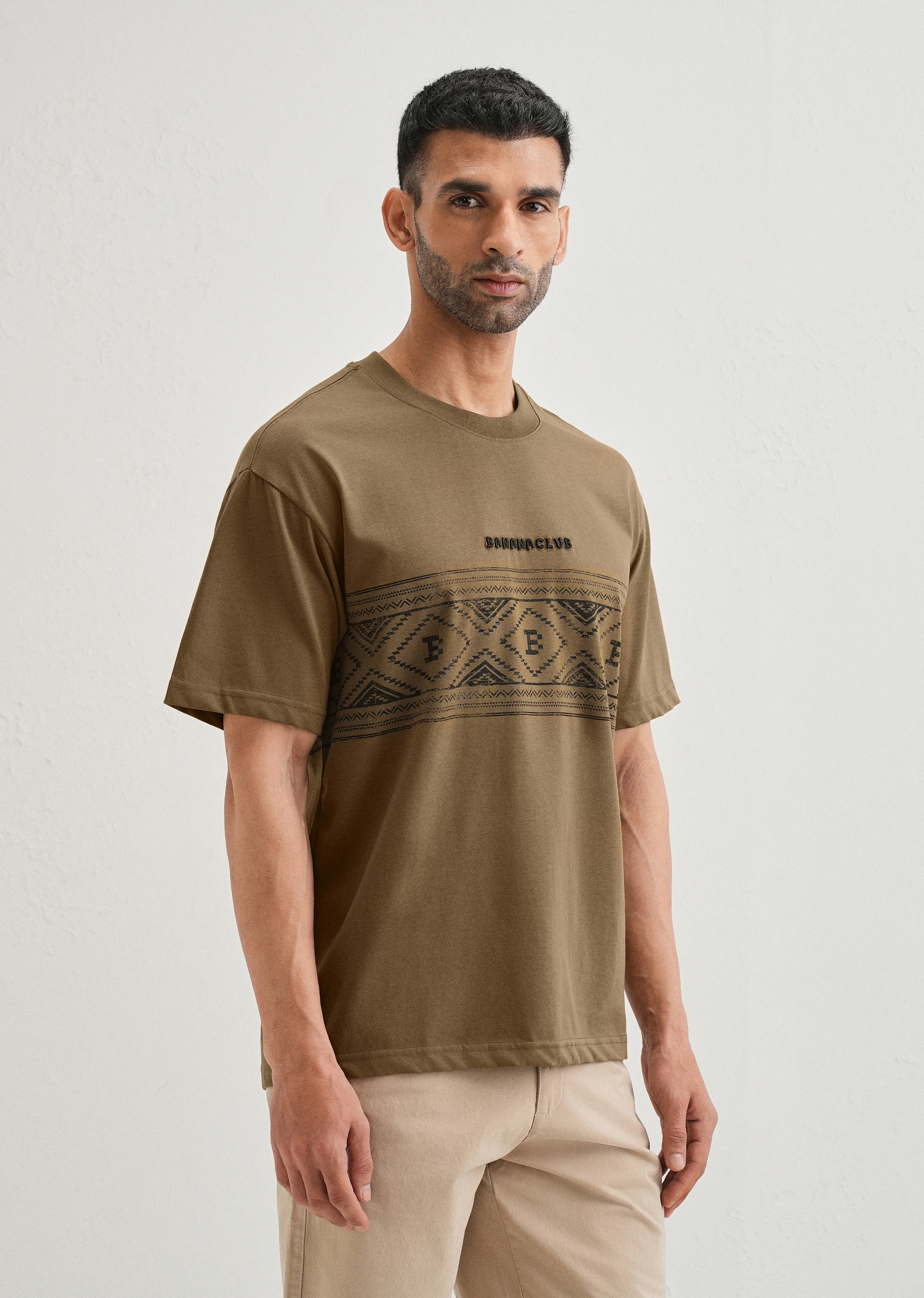 Olive Aztec Printed Oversized T-shirt - Image 4