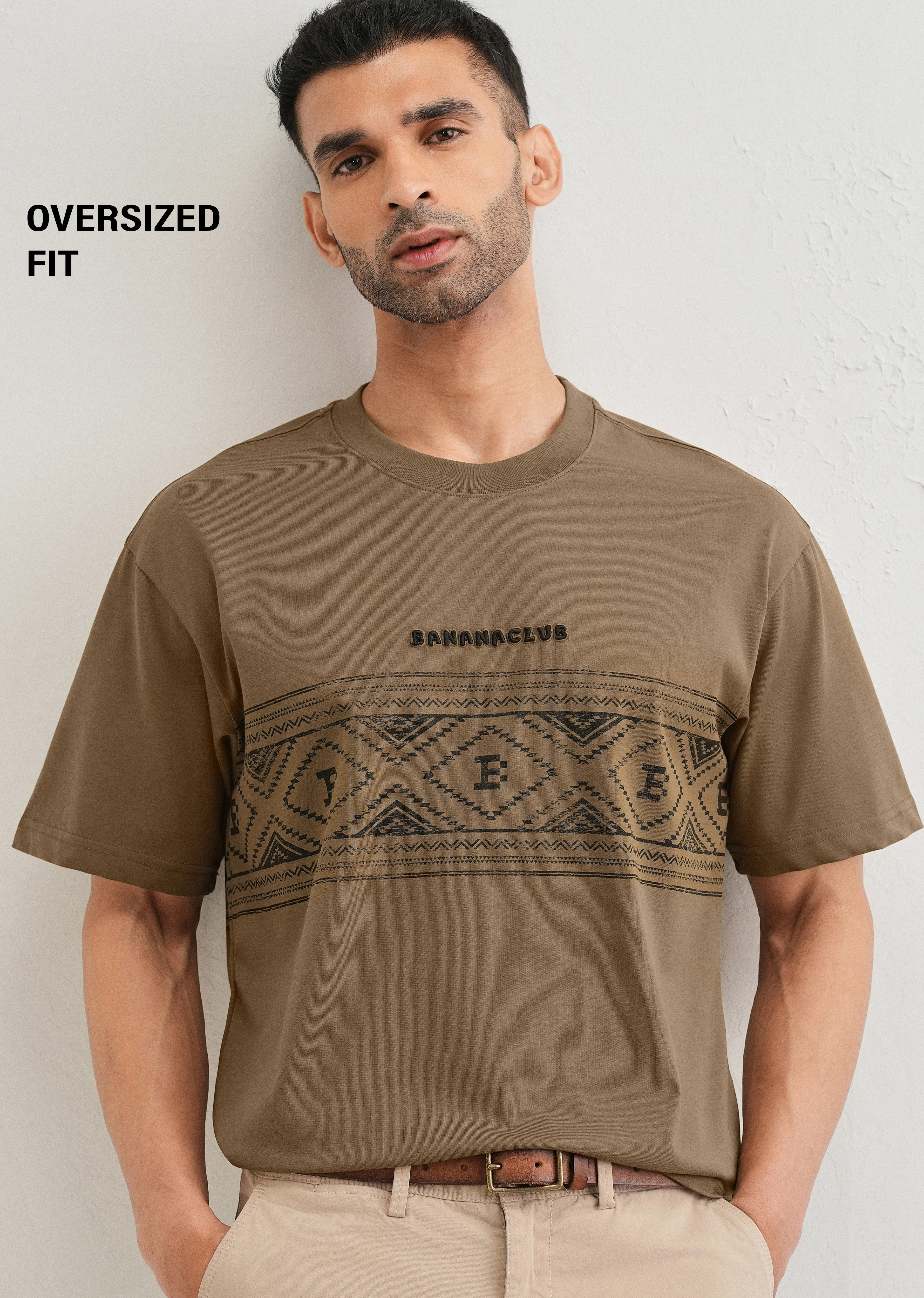 Olive Aztec Printed Oversized T-shirt - Image 7