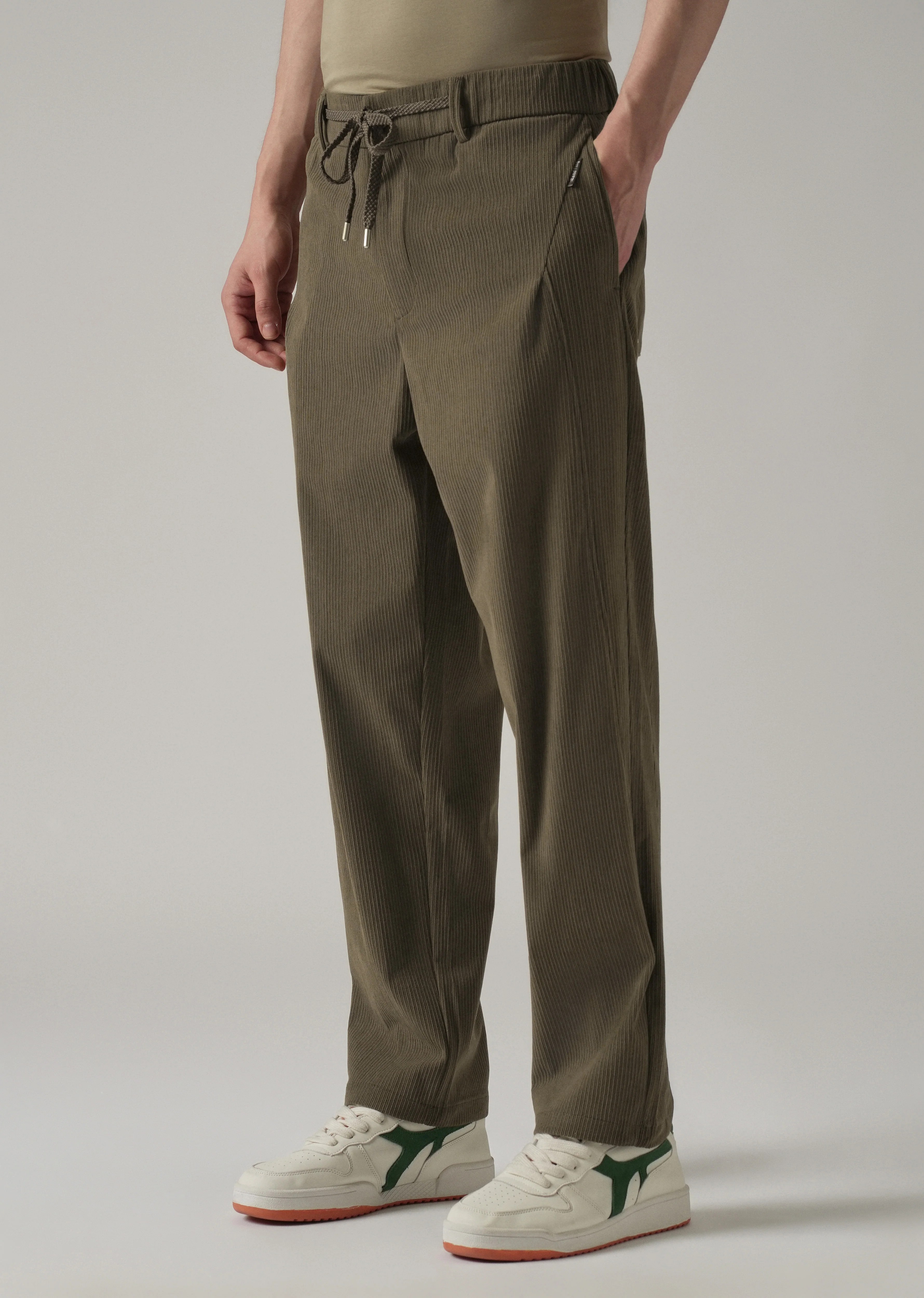 Olive Brown Corduroy Drawstring Pant - Image 4