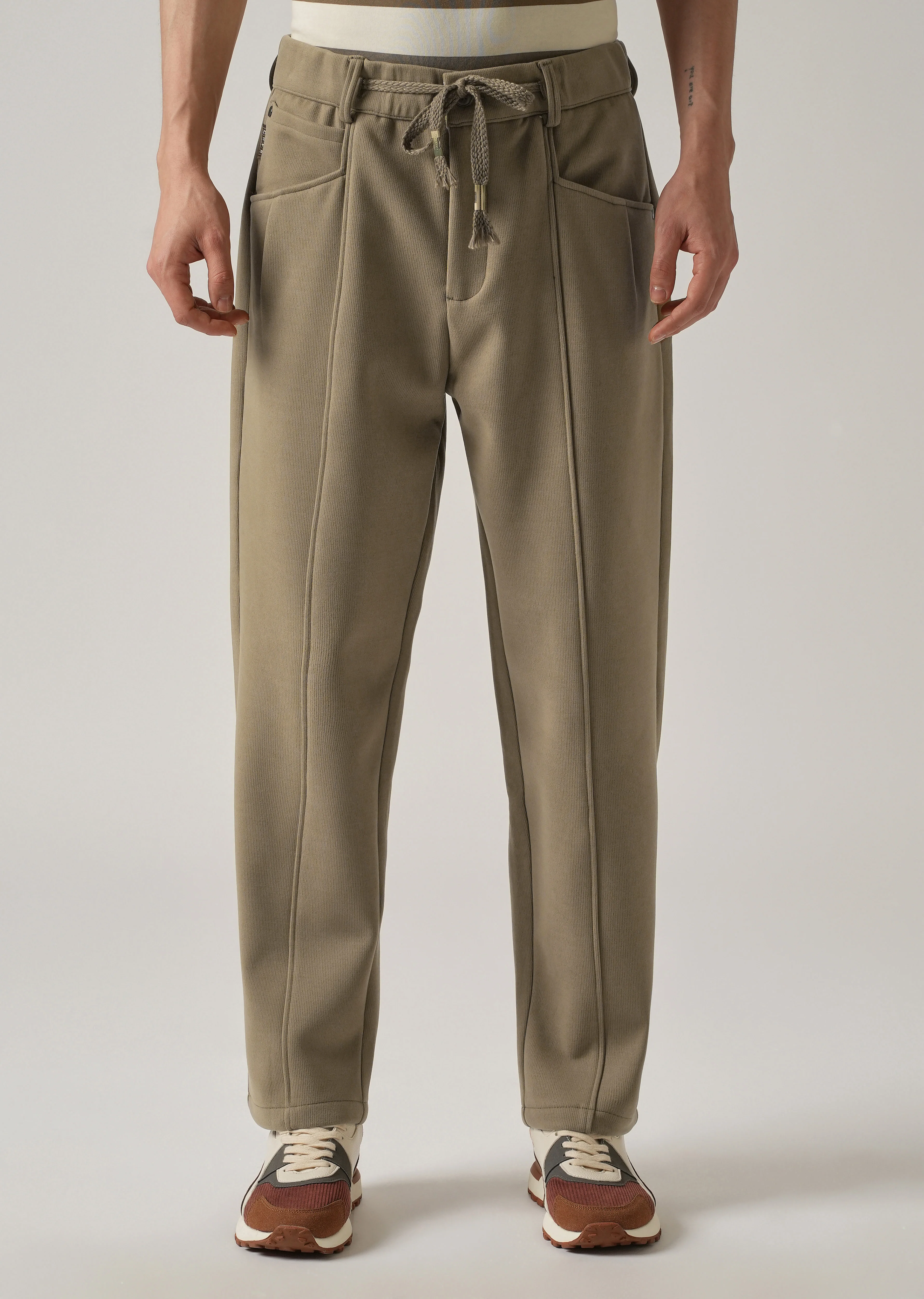 Olive Corduroy Relaxed Fit Drawstring Pant - Image 3