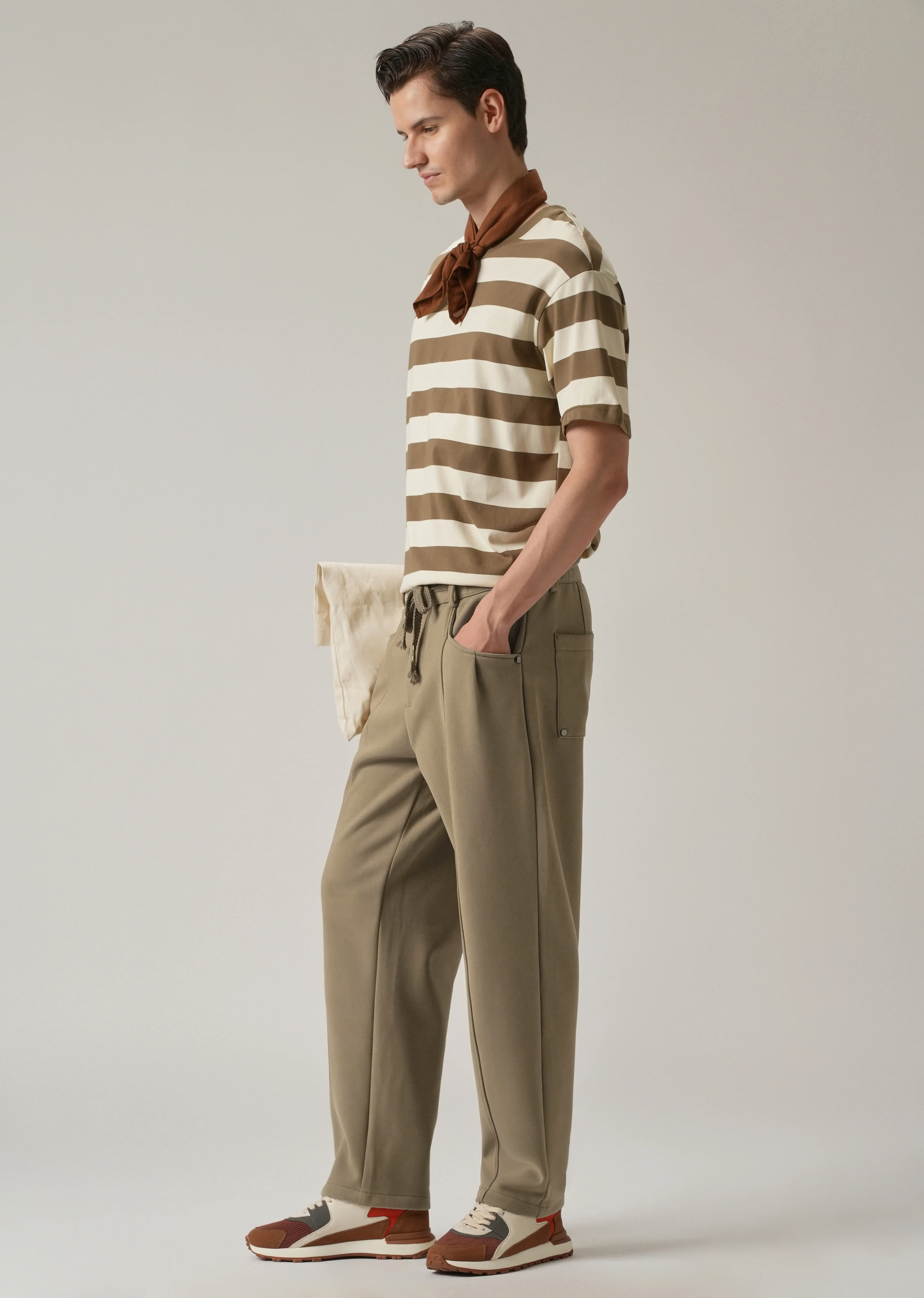 Olive Corduroy Relaxed Fit Drawstring Pant - Image 6