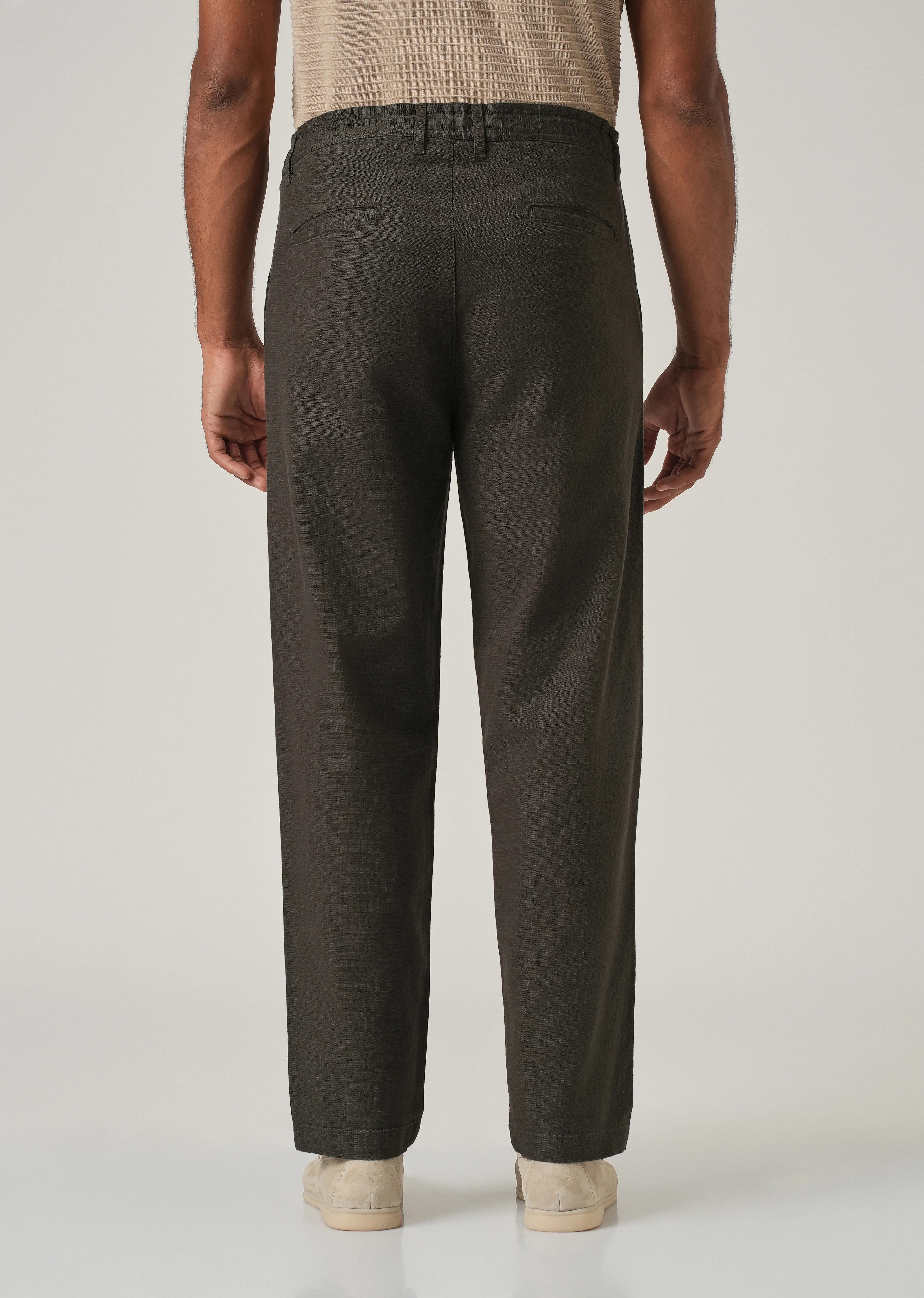 Olive Linen-Look Cotton Trousers - Image 3