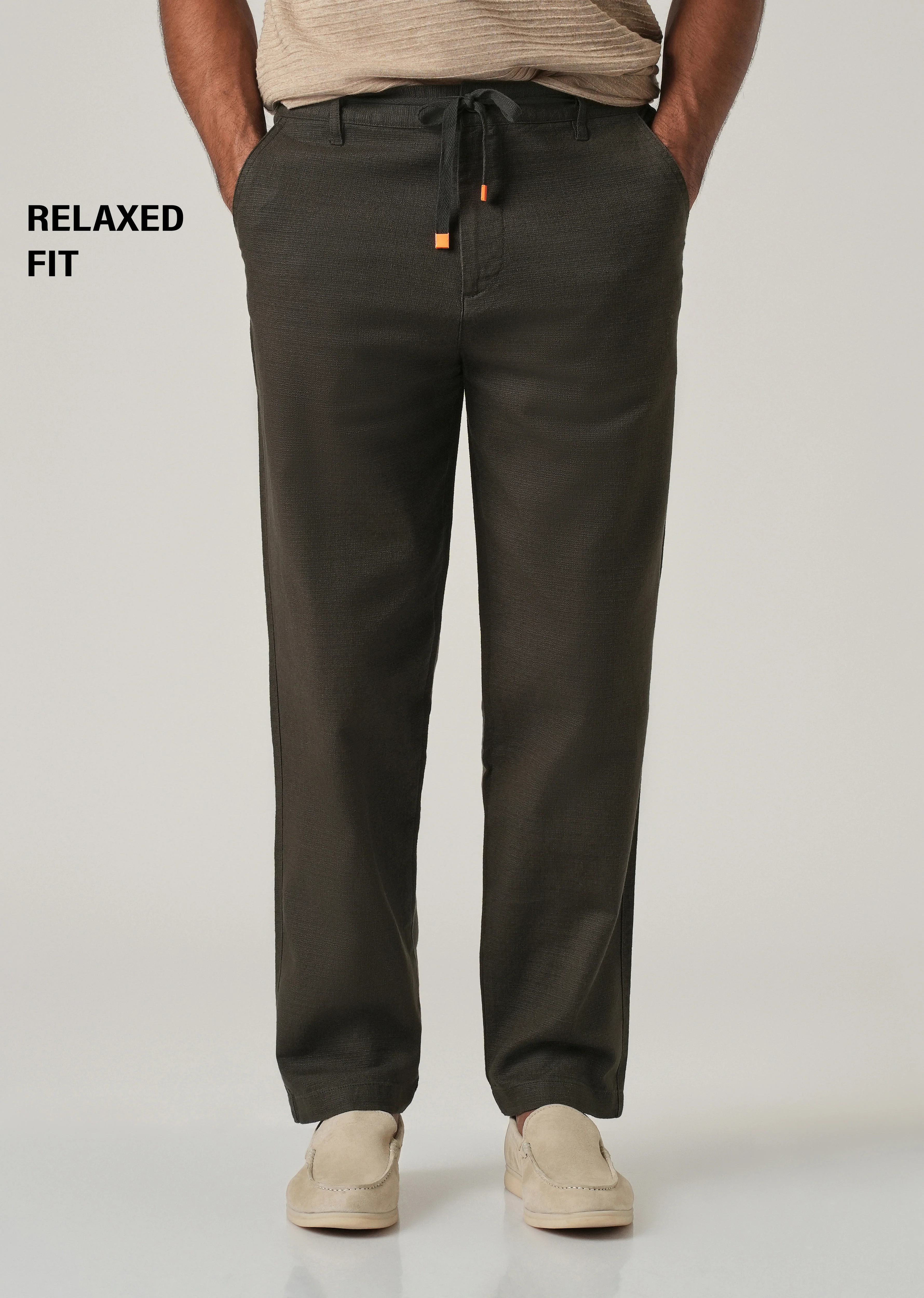 Olive Linen-Look Cotton Trousers - Image 7