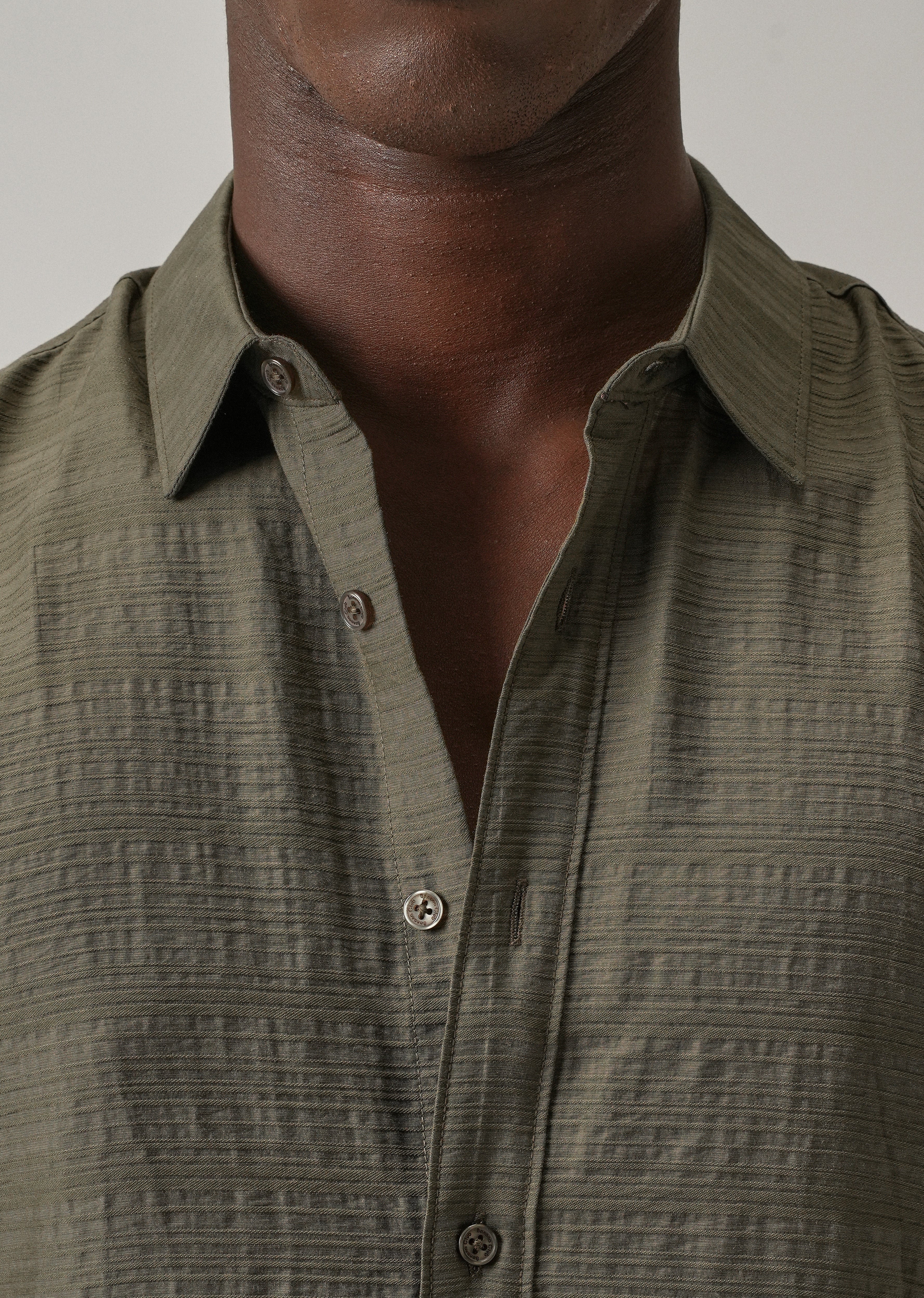 Olive Crushed Self Stripe Shirt - Image 5