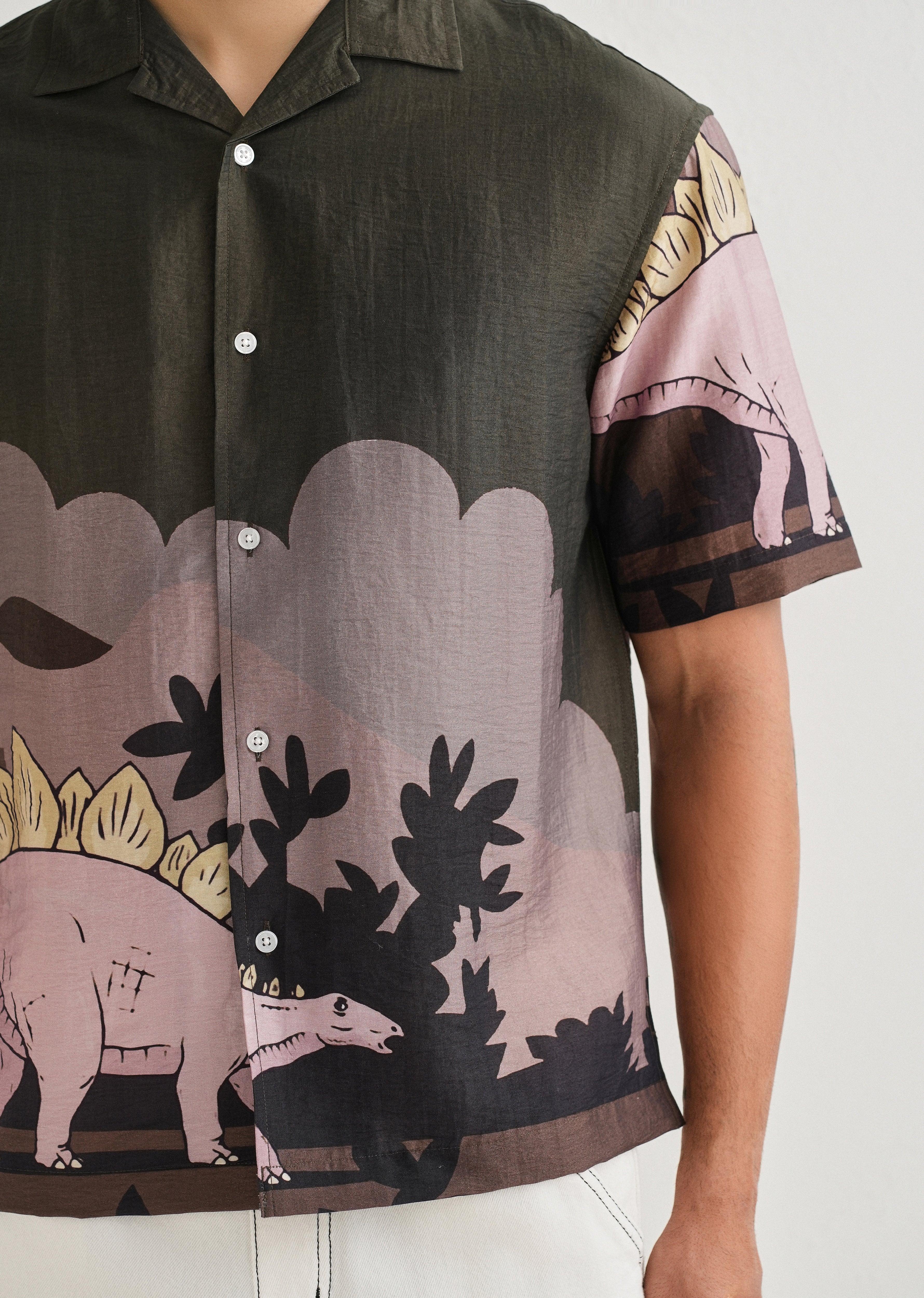 Olive Dino Placement Print Shirt - Image 5