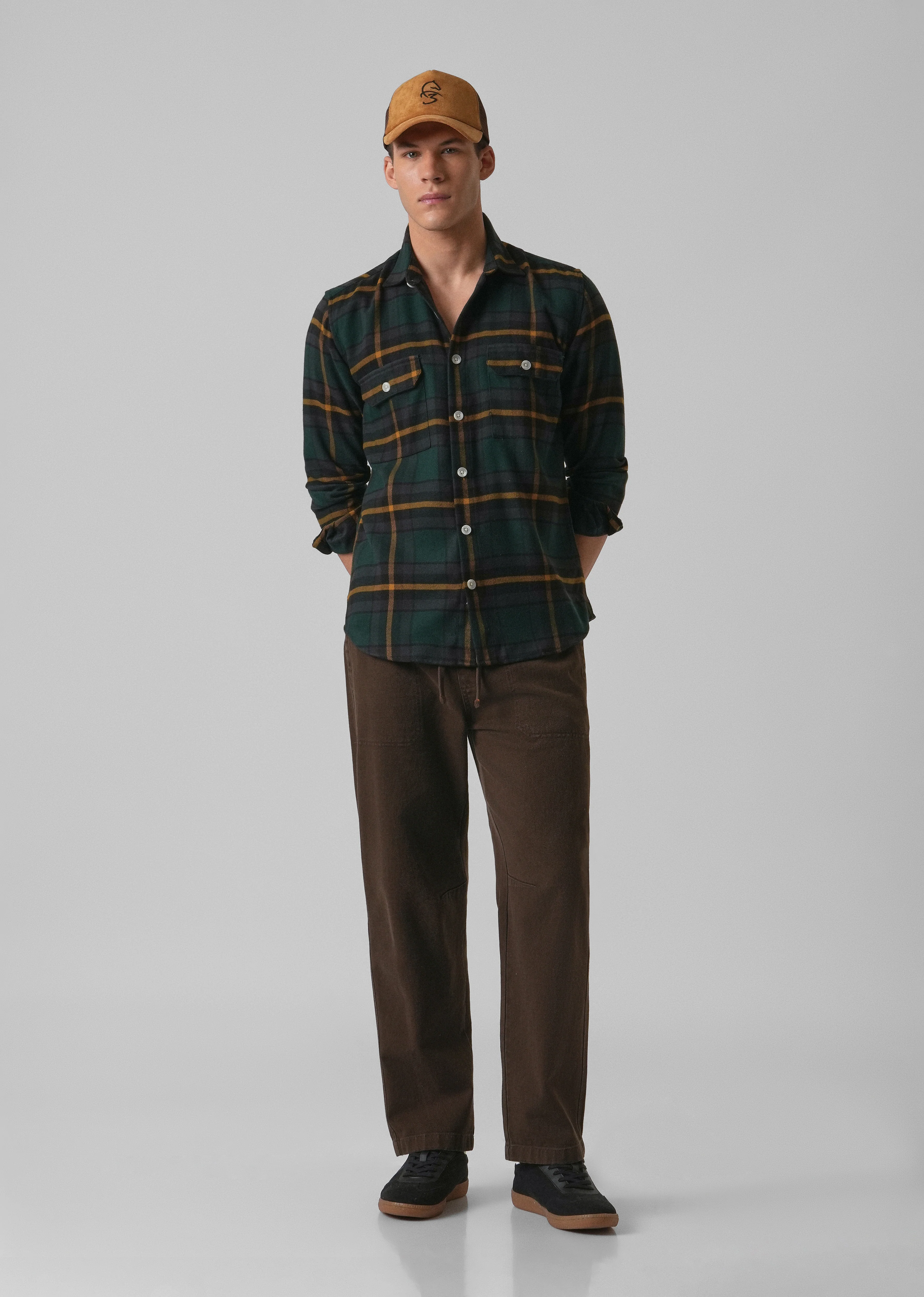 Olive Green Brushed Cotton Check Shirt - Image 6