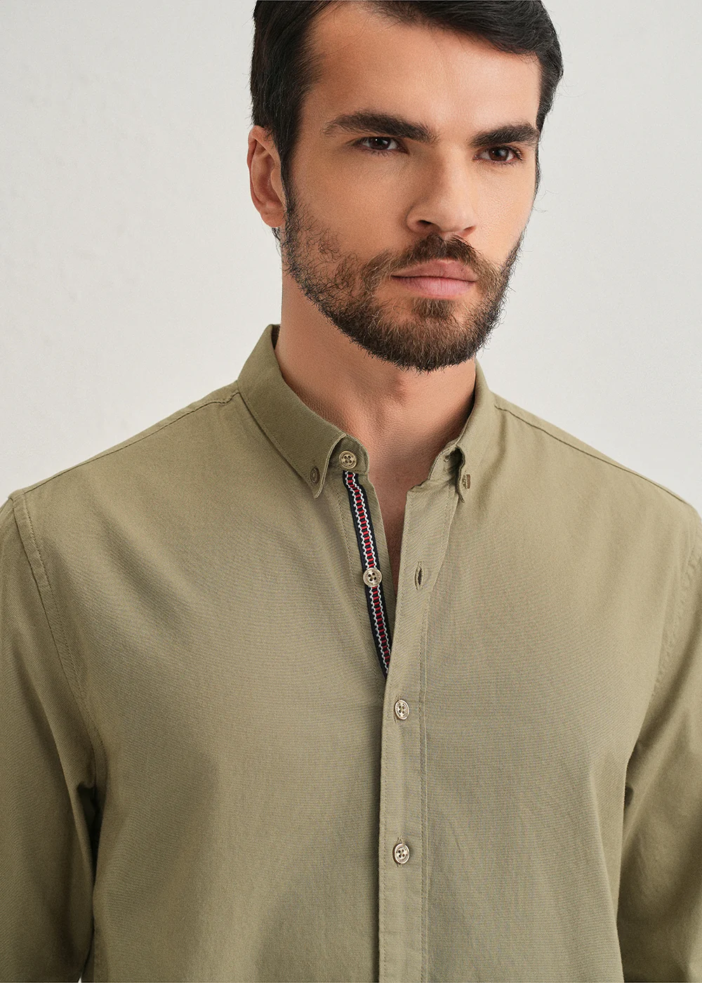 Olive Green Contrast Placket Shirt - Image 5