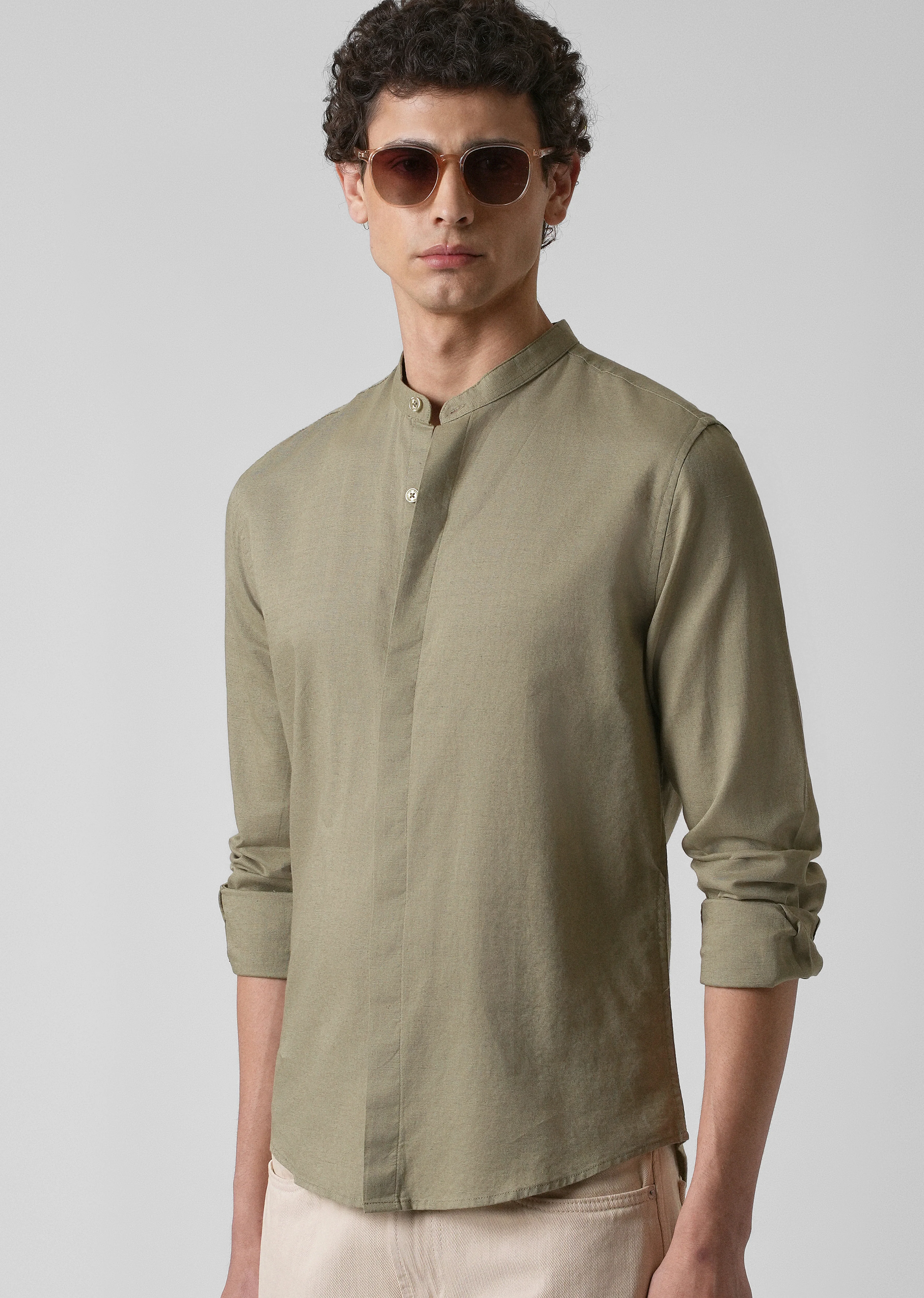 Olive Green Cotton Linen Shirt - Image 7