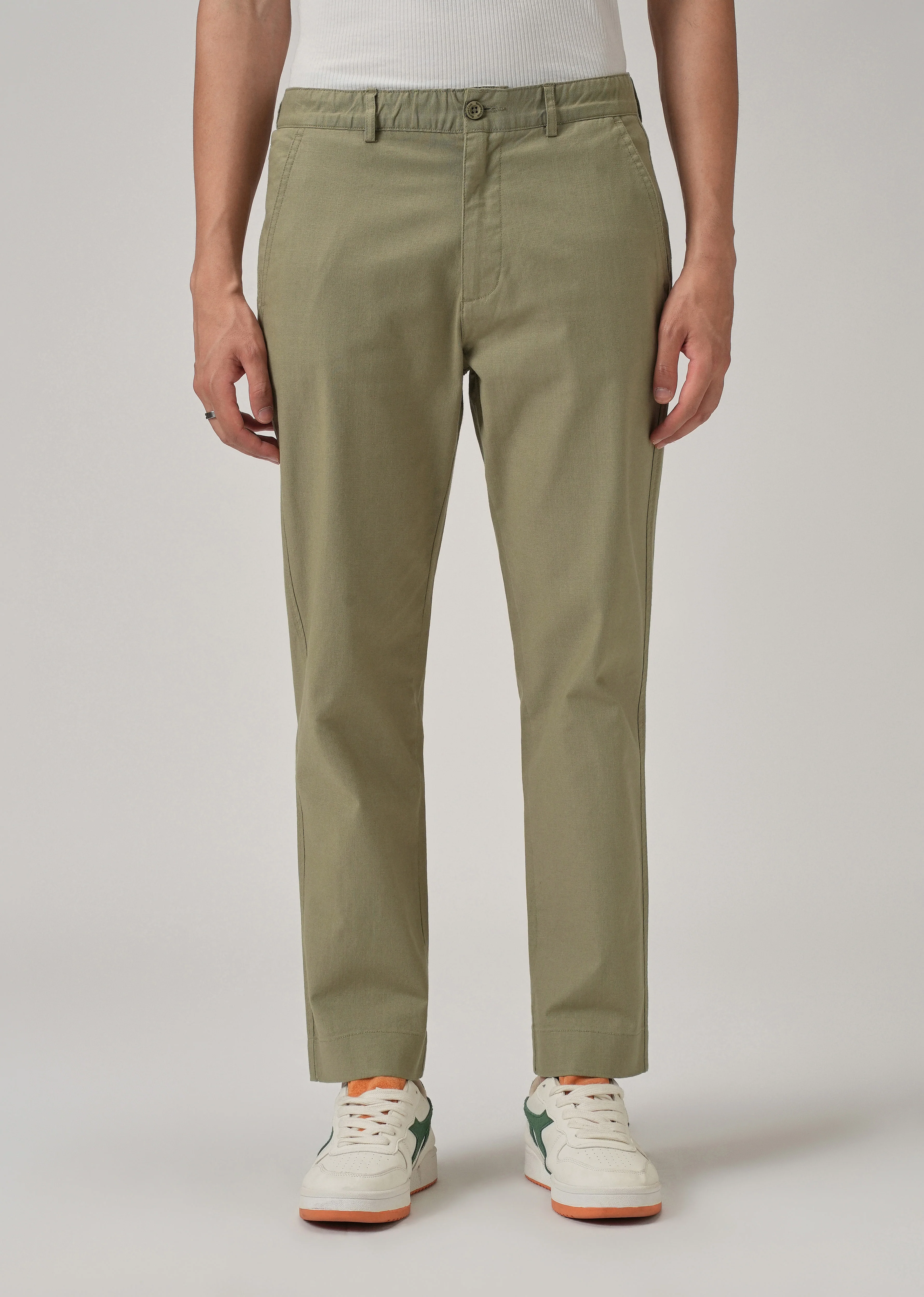 Olive Green Cotton Trouser - Image 3