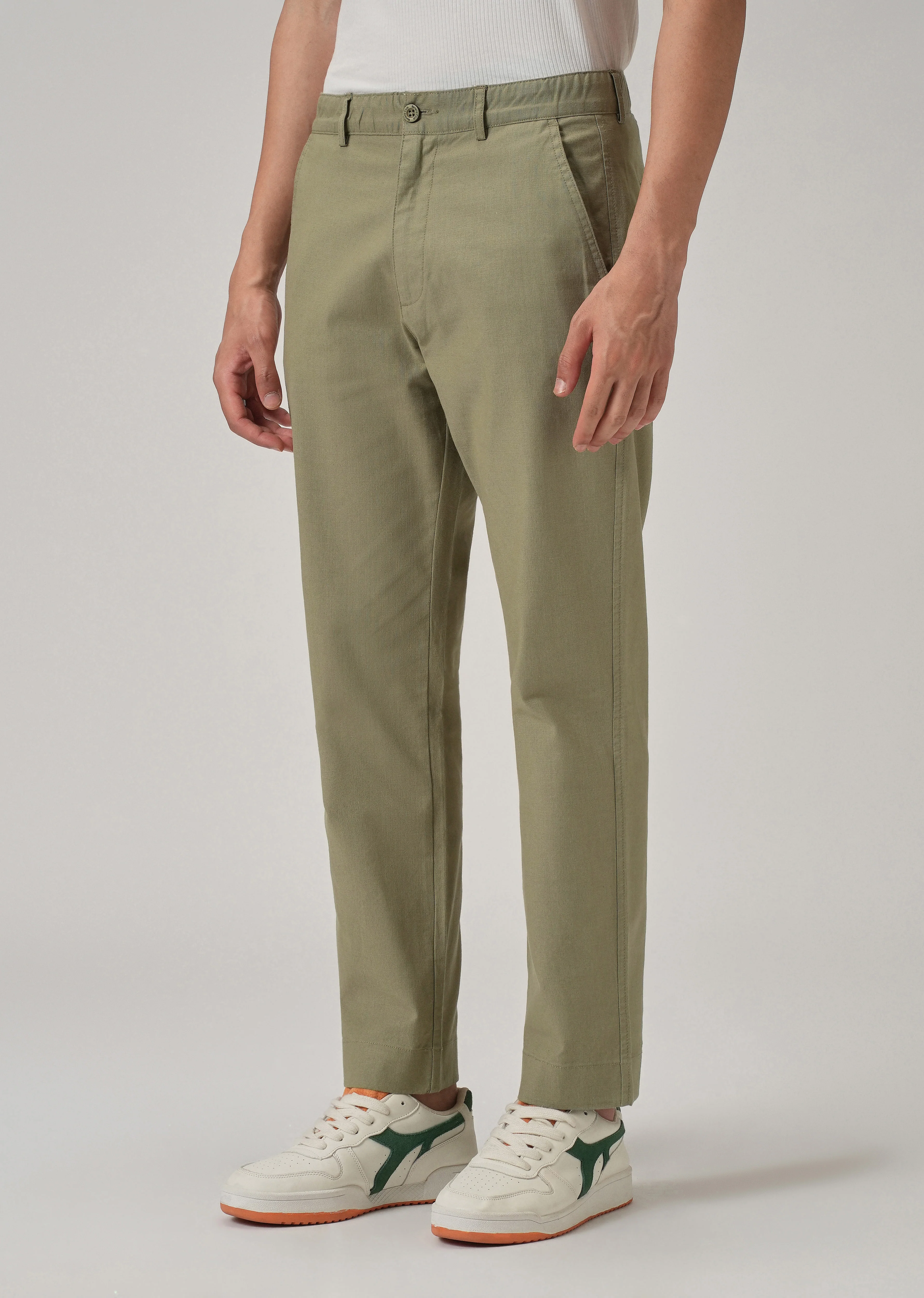 Olive Green Cotton Trouser - Image 6