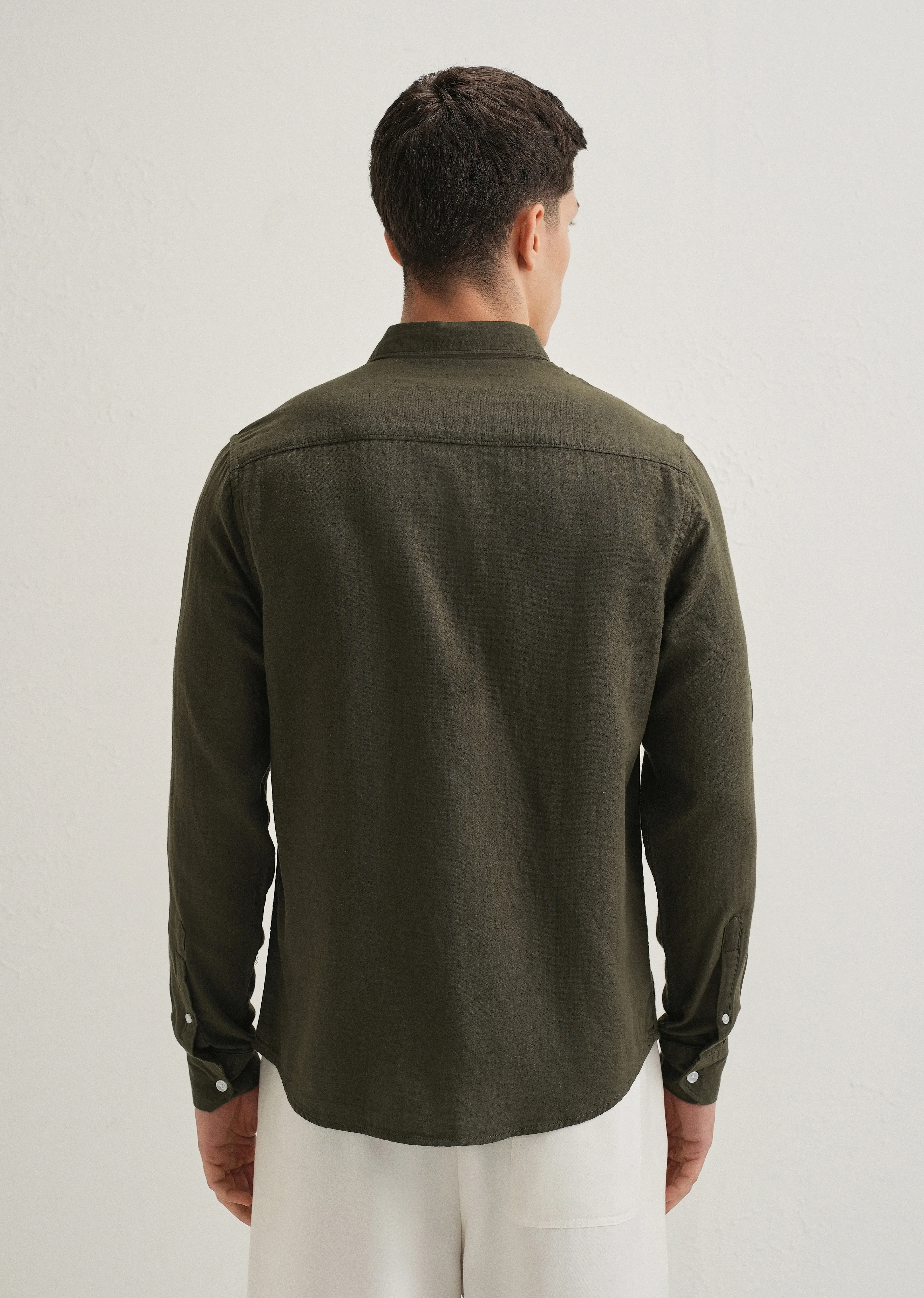 Olive Green Double Cloth Cotton Shirt - Image 2