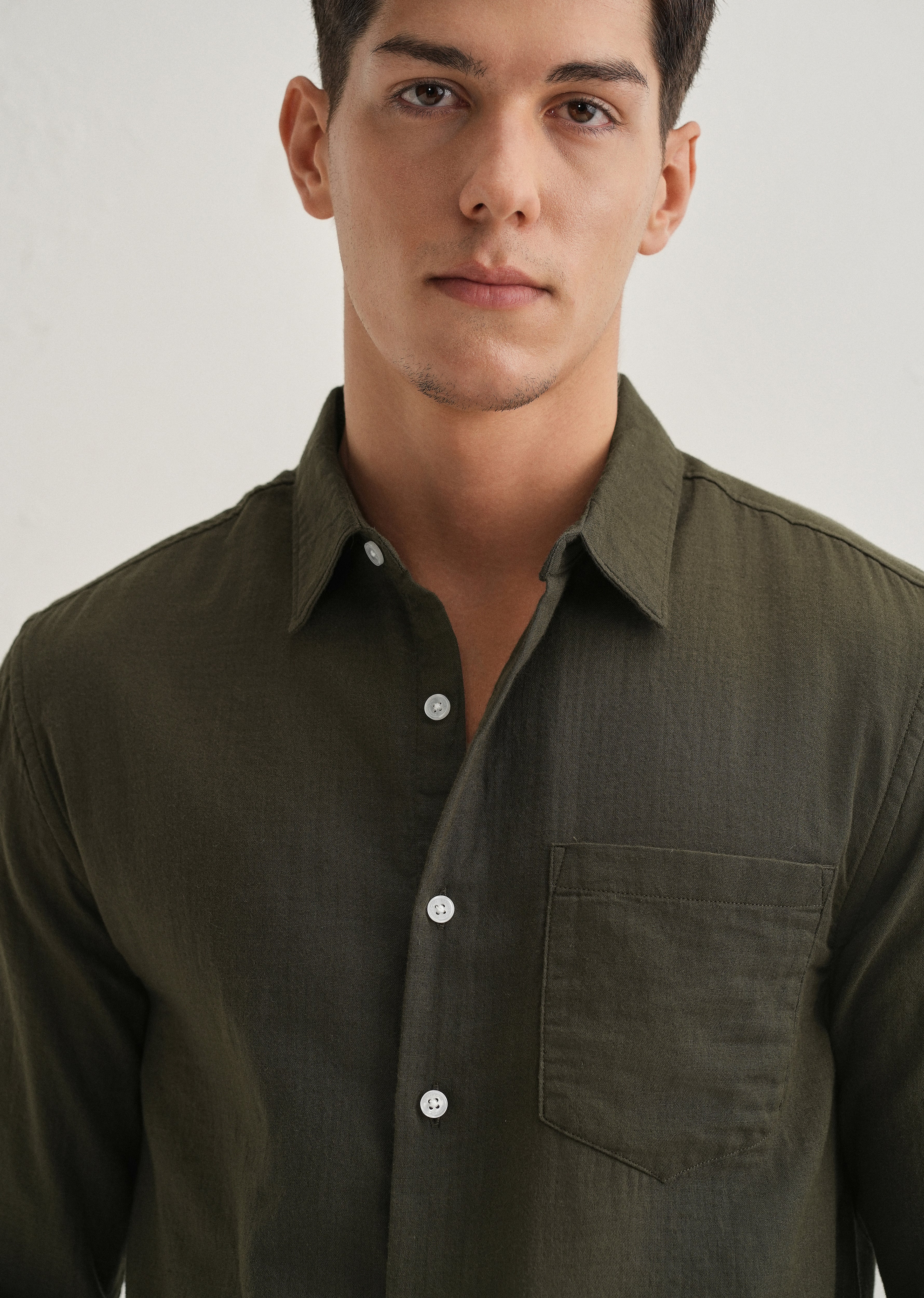 Olive Green Double Cloth Cotton Shirt - Image 5