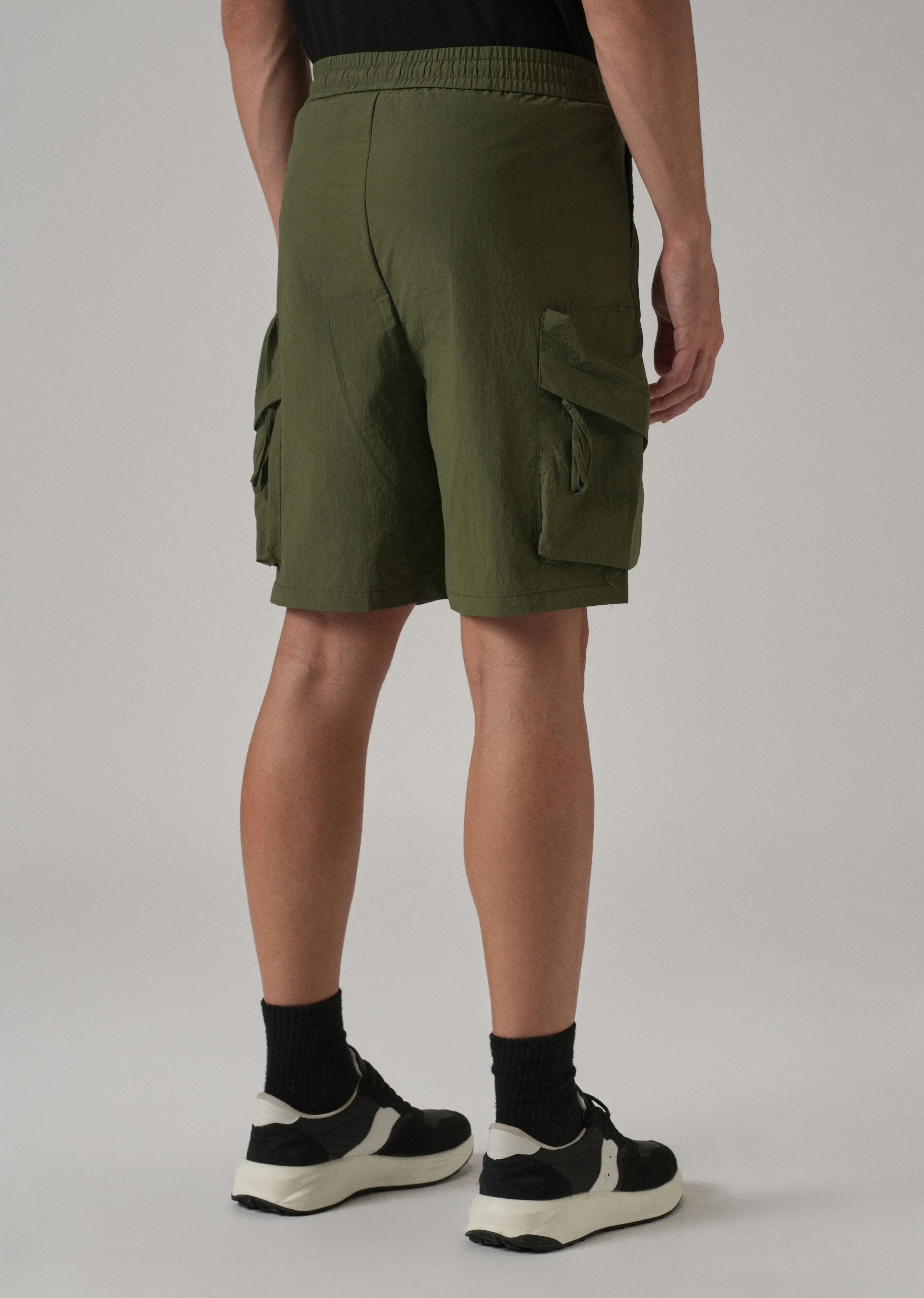 Olive Green Drawstring Cargo Shorts - Image 2