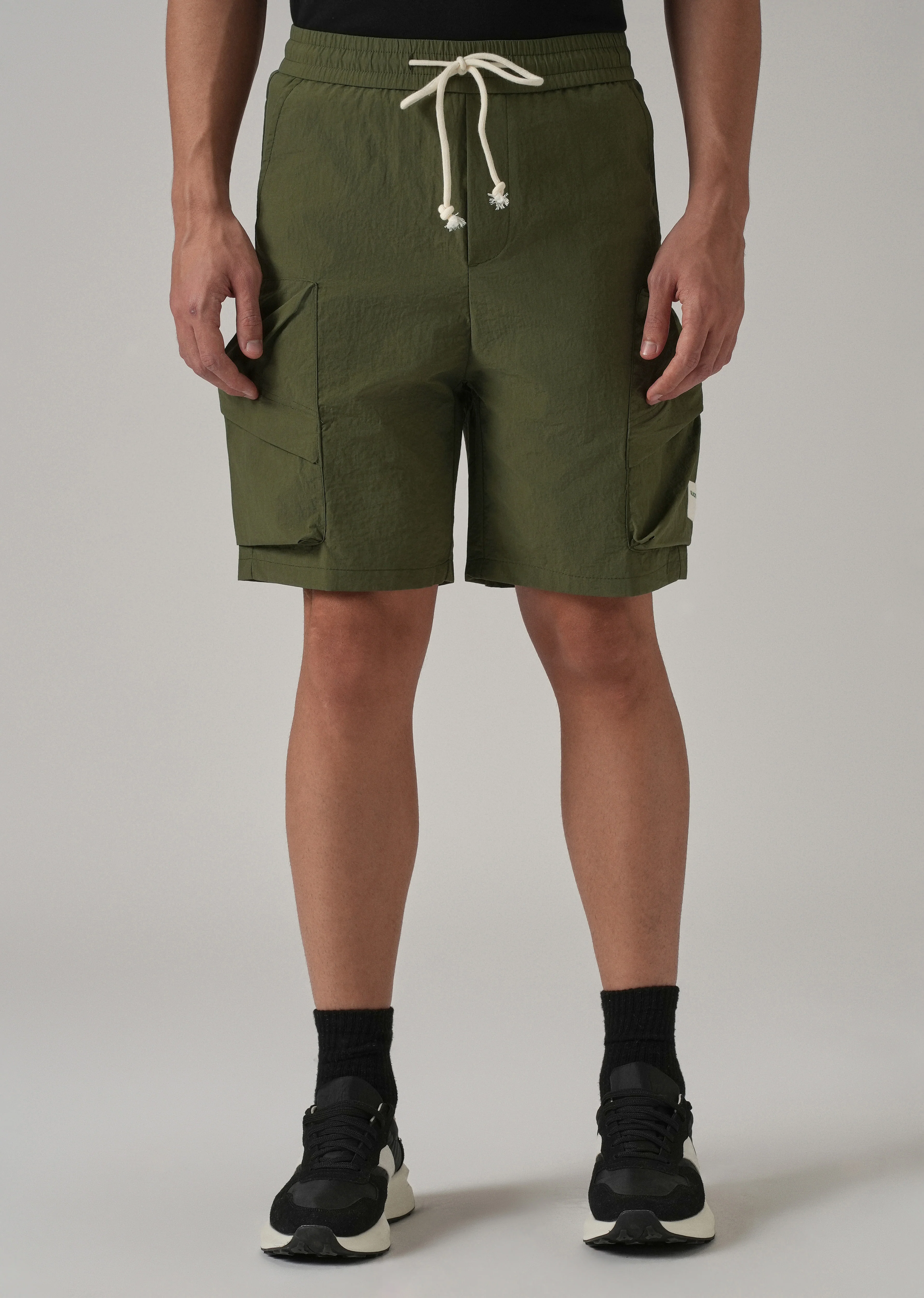 Olive Green Drawstring Cargo Shorts - Image 3
