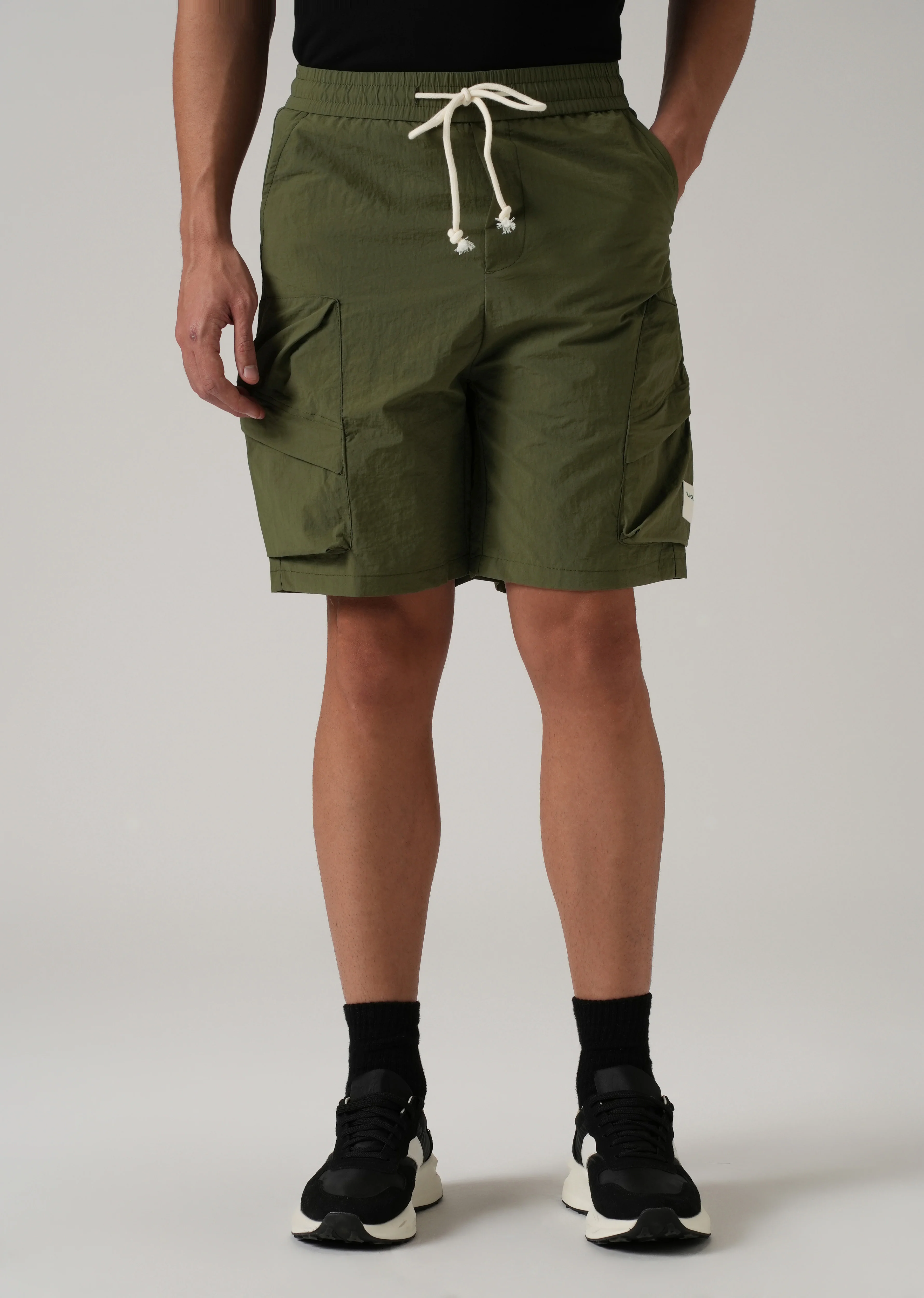 Olive Green Drawstring Cargo Shorts - Image 7