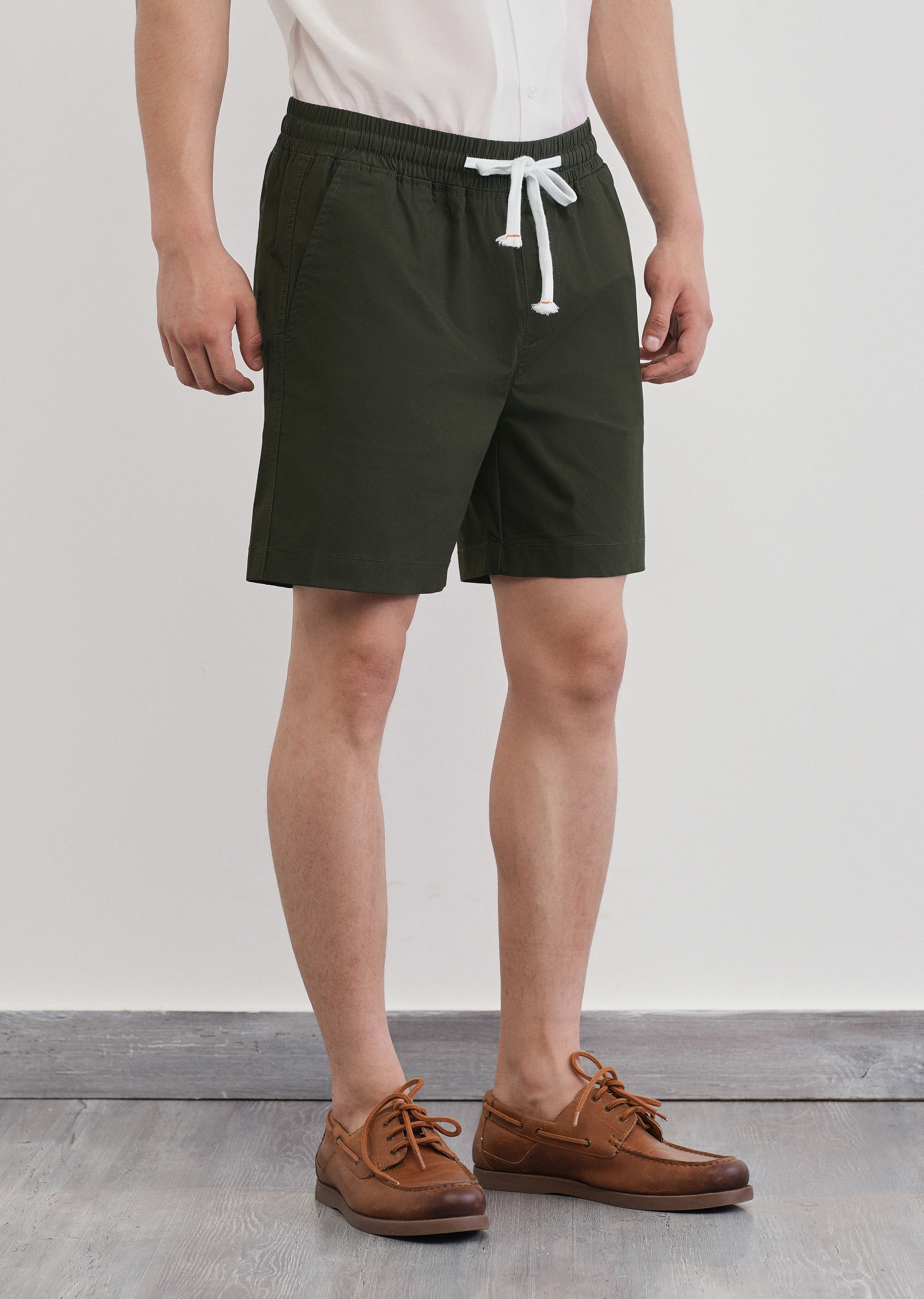 Olive Green Drawstring Cotton Shorts - Image 4
