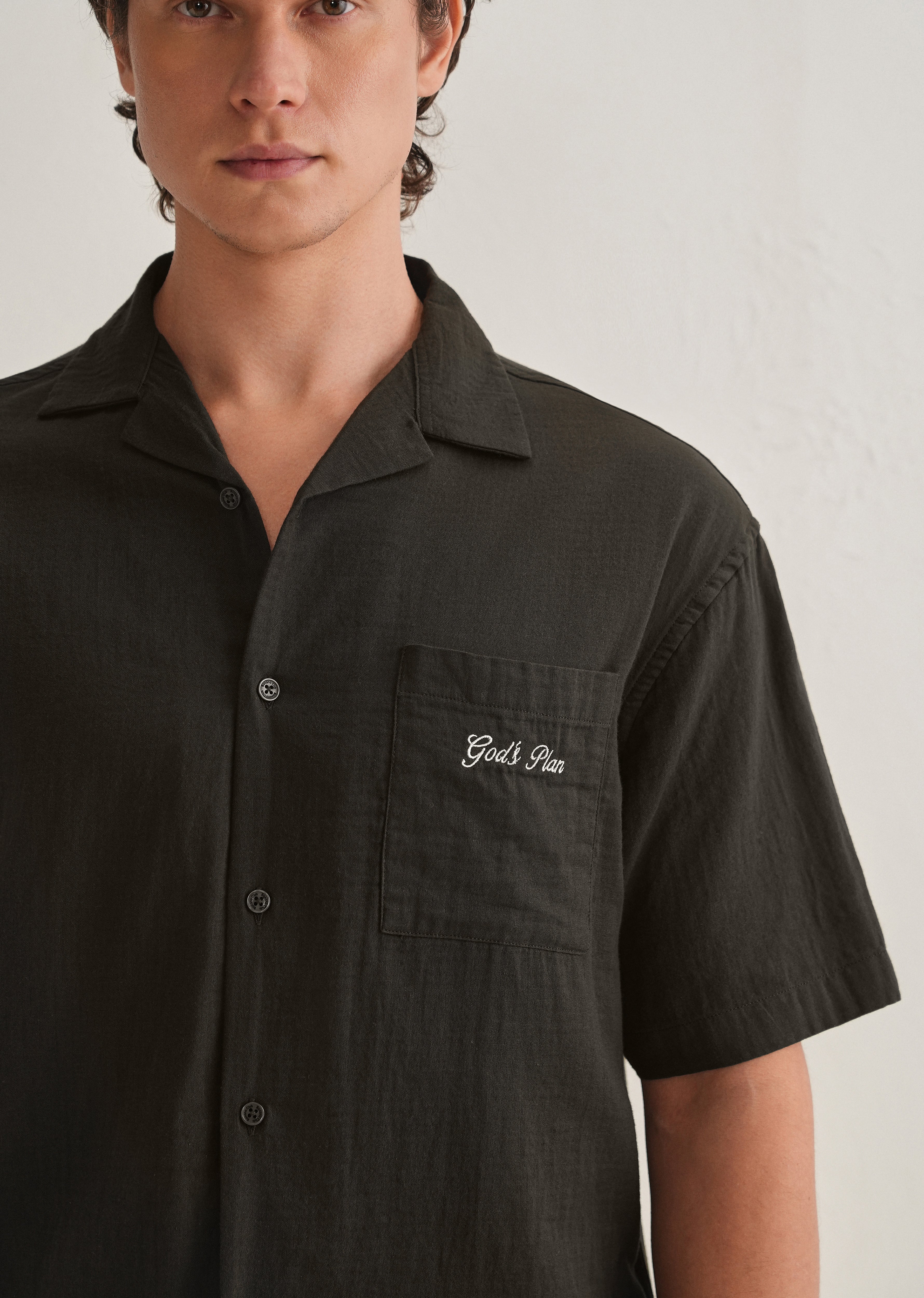 Olive Green Embroidered Double Cloth Cotton Shirt - Image 6