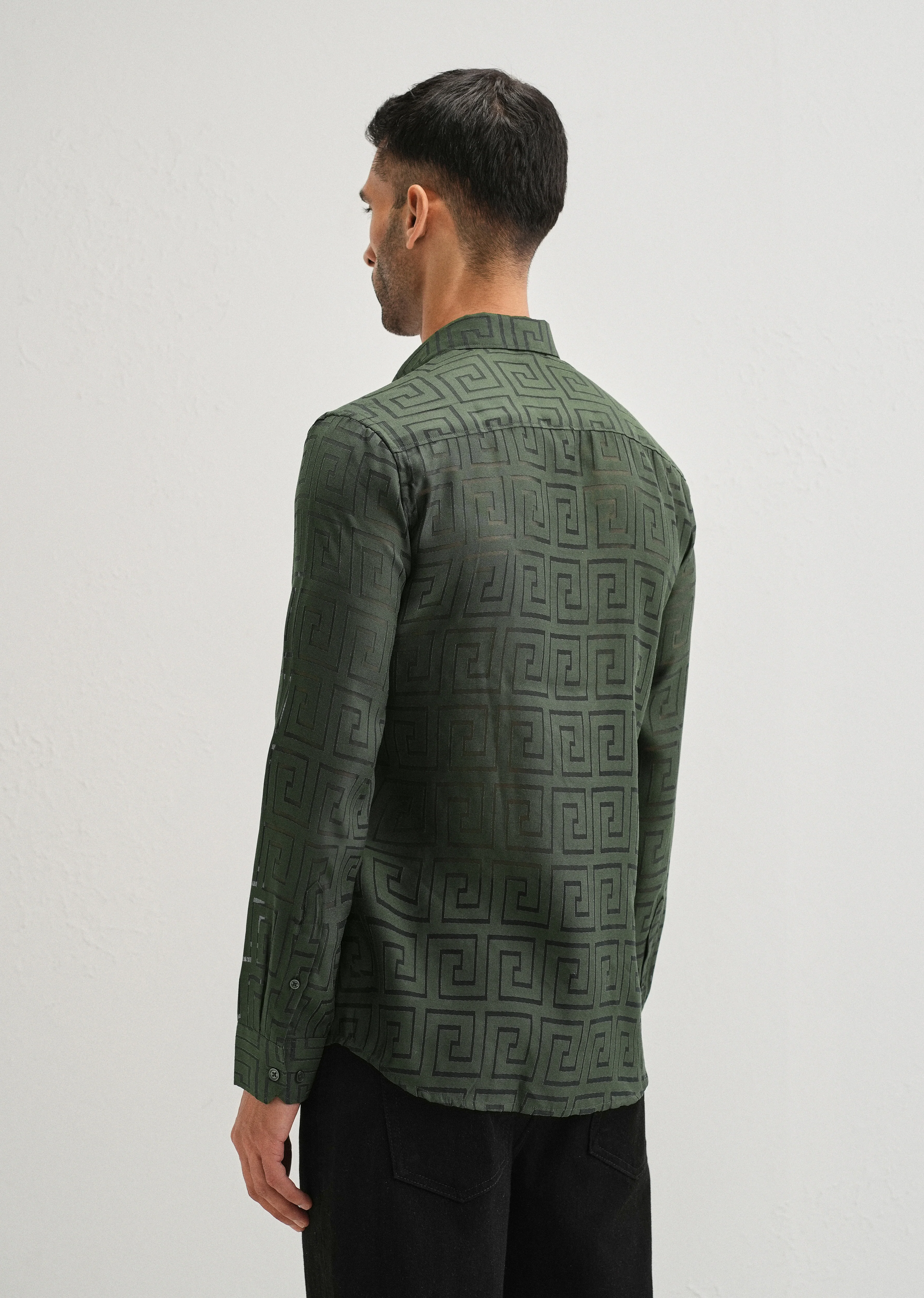Olive Green Laser Cut Shirt - Image 2