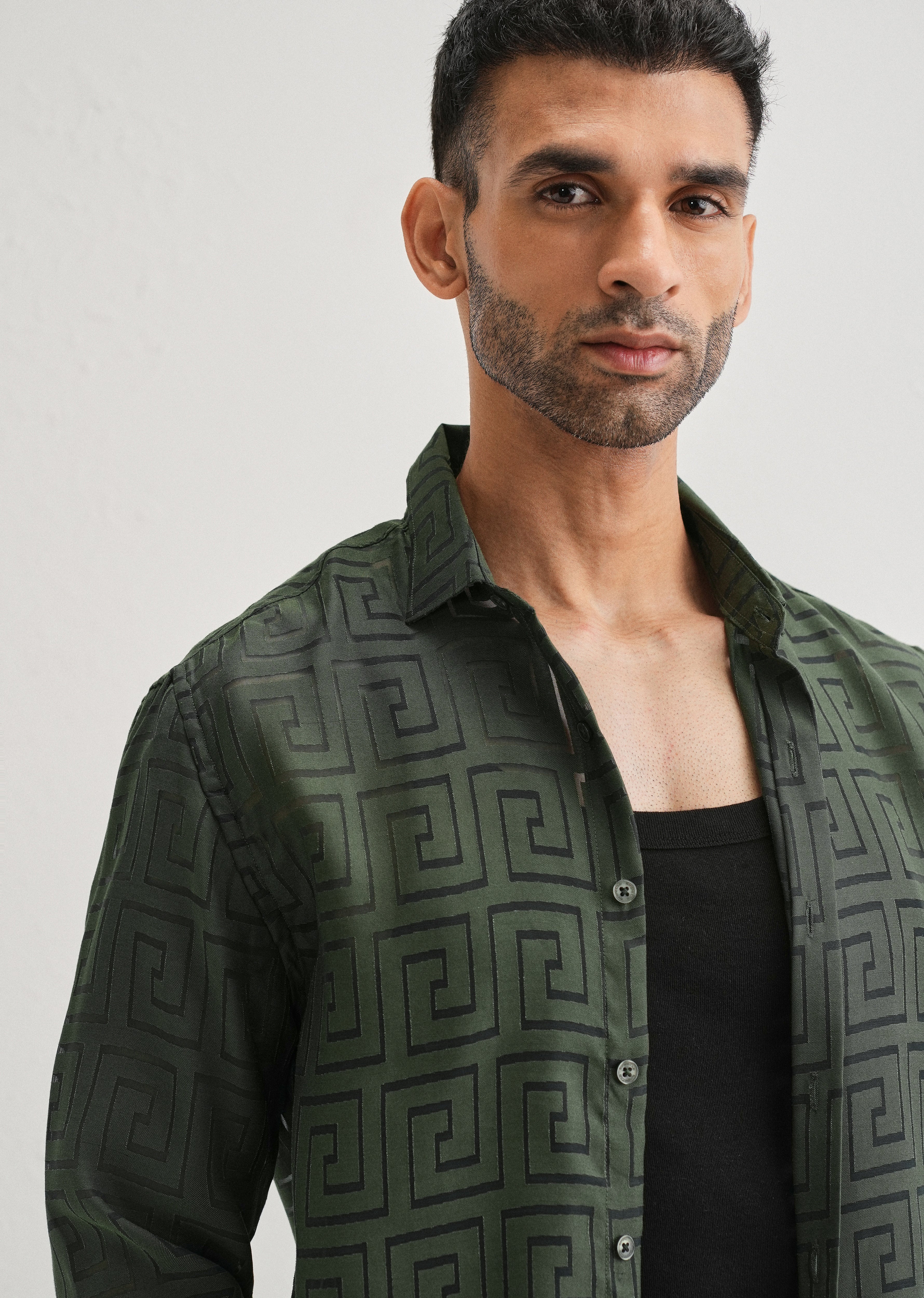 Olive Green Laser Cut Shirt - Image 5