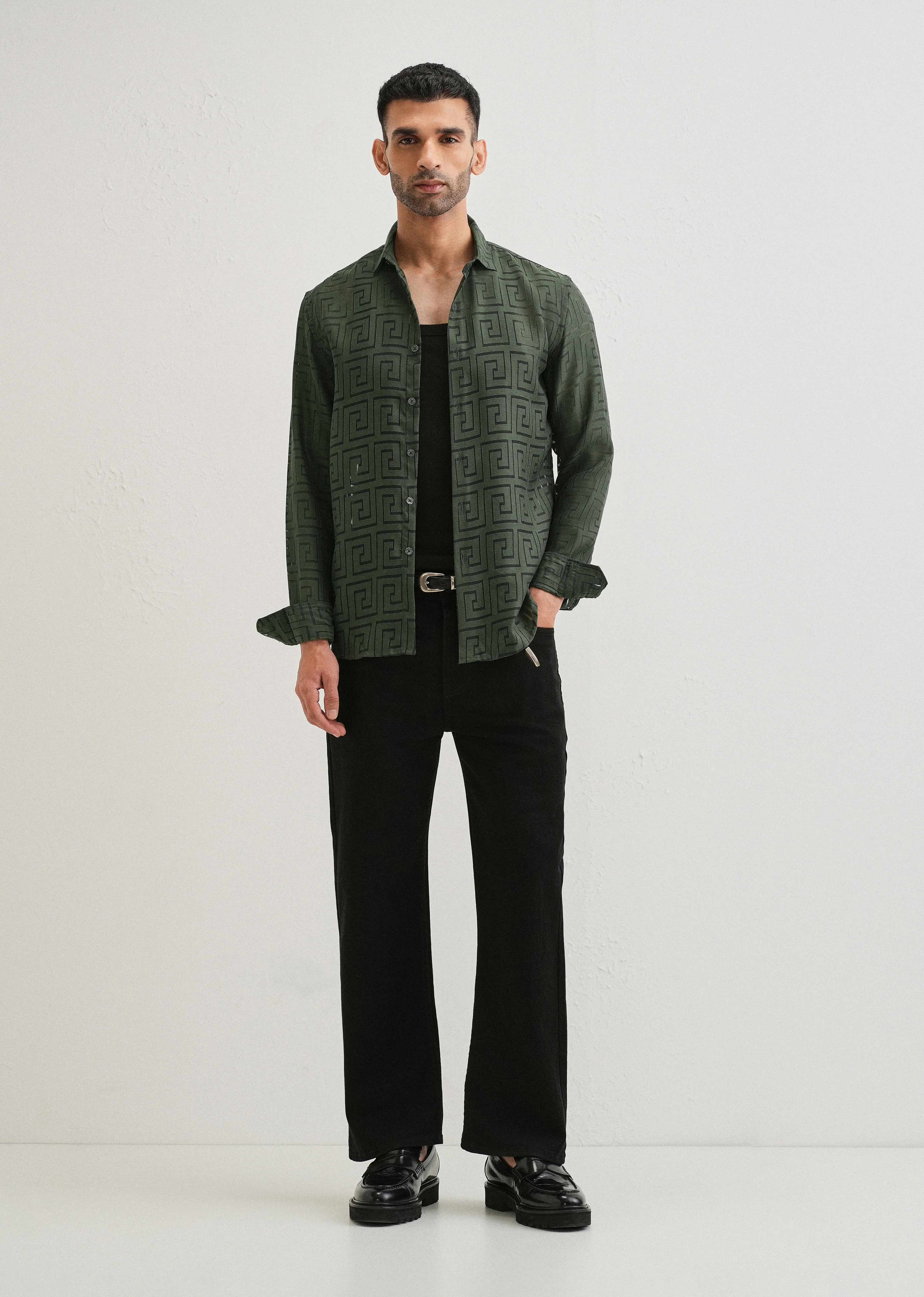 Olive Green Laser Cut Shirt - Image 6