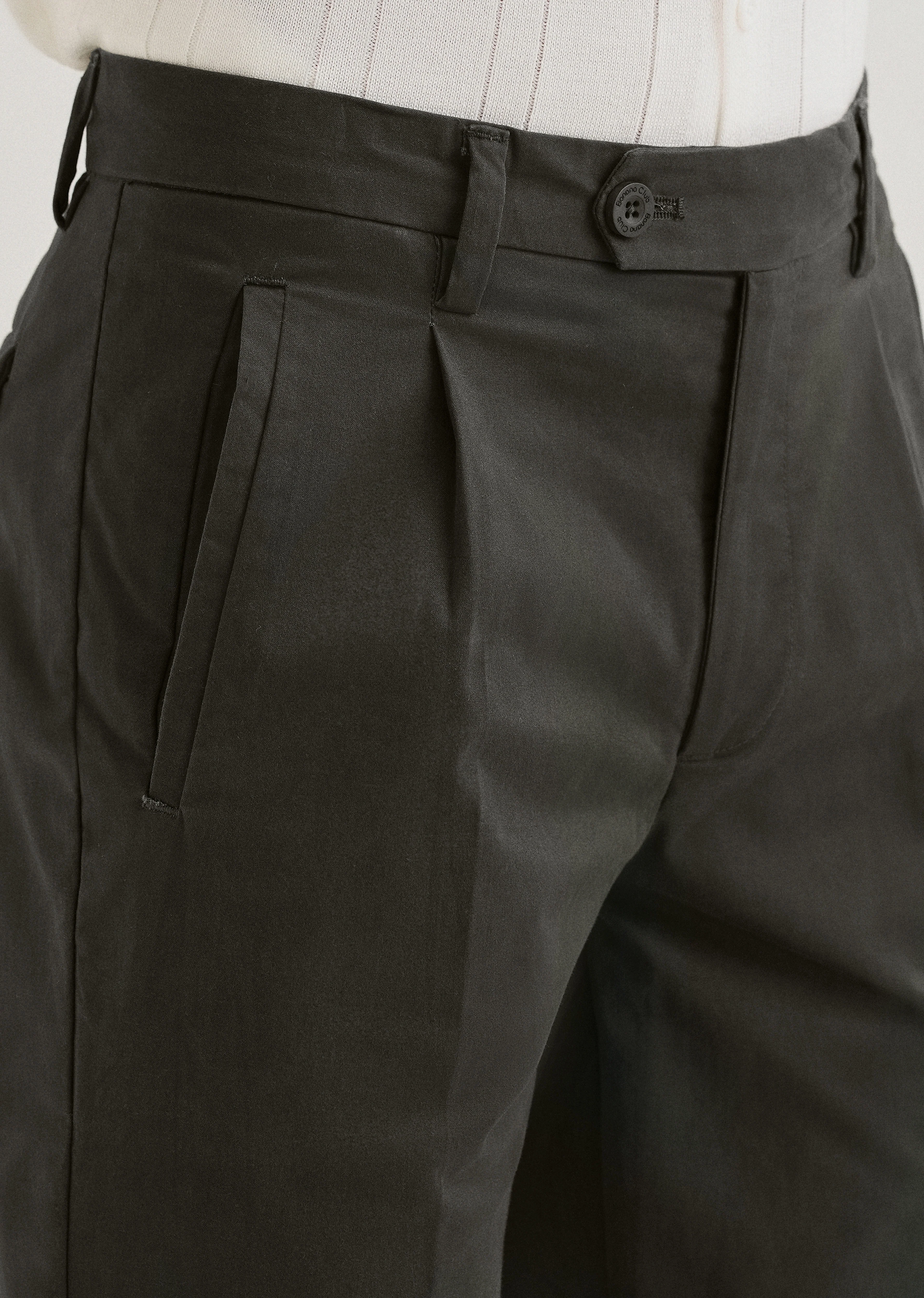 Olive Green Plain Pleated Chinos - Image 5