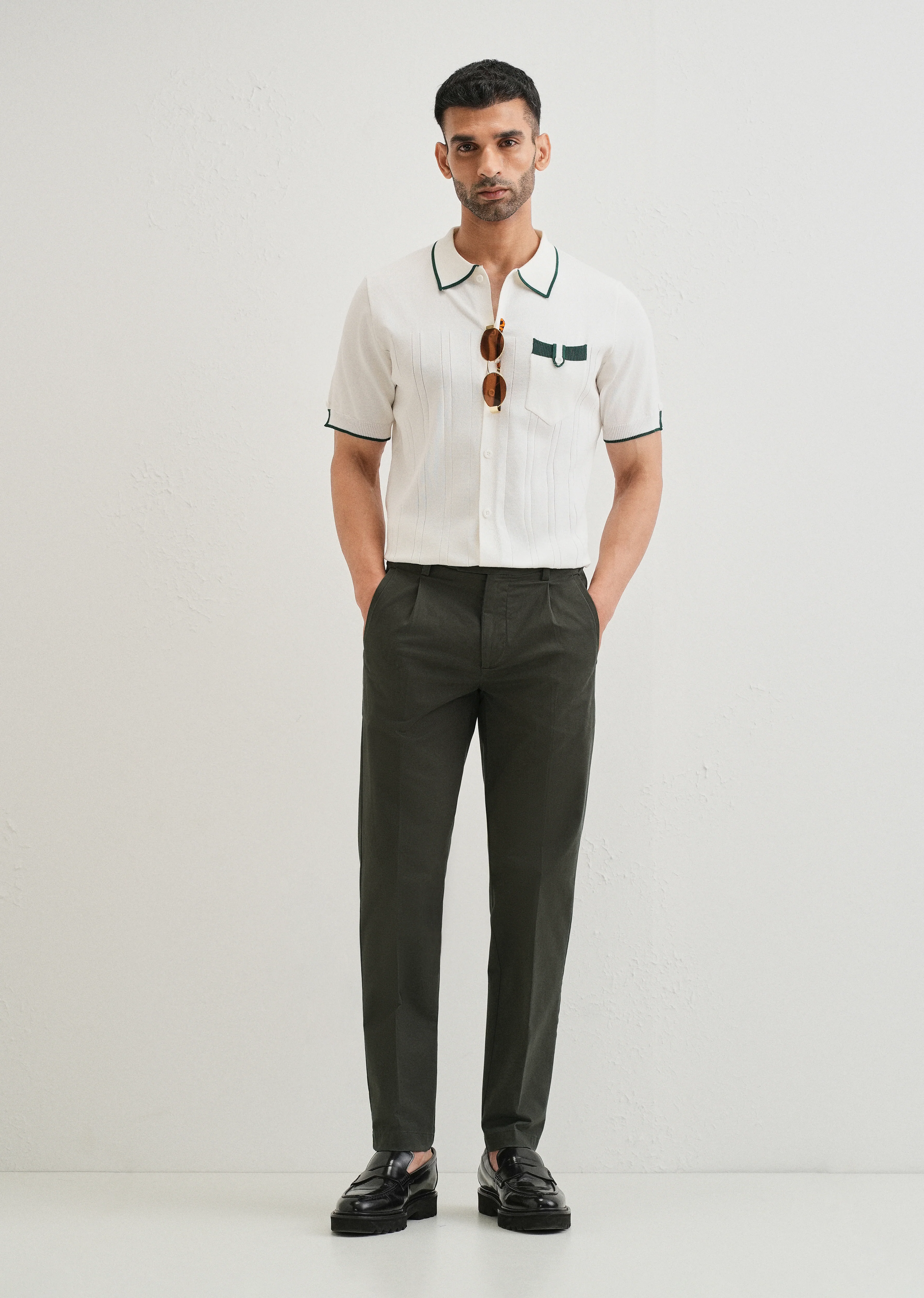 Olive Green Plain Pleated Chinos - Image 6