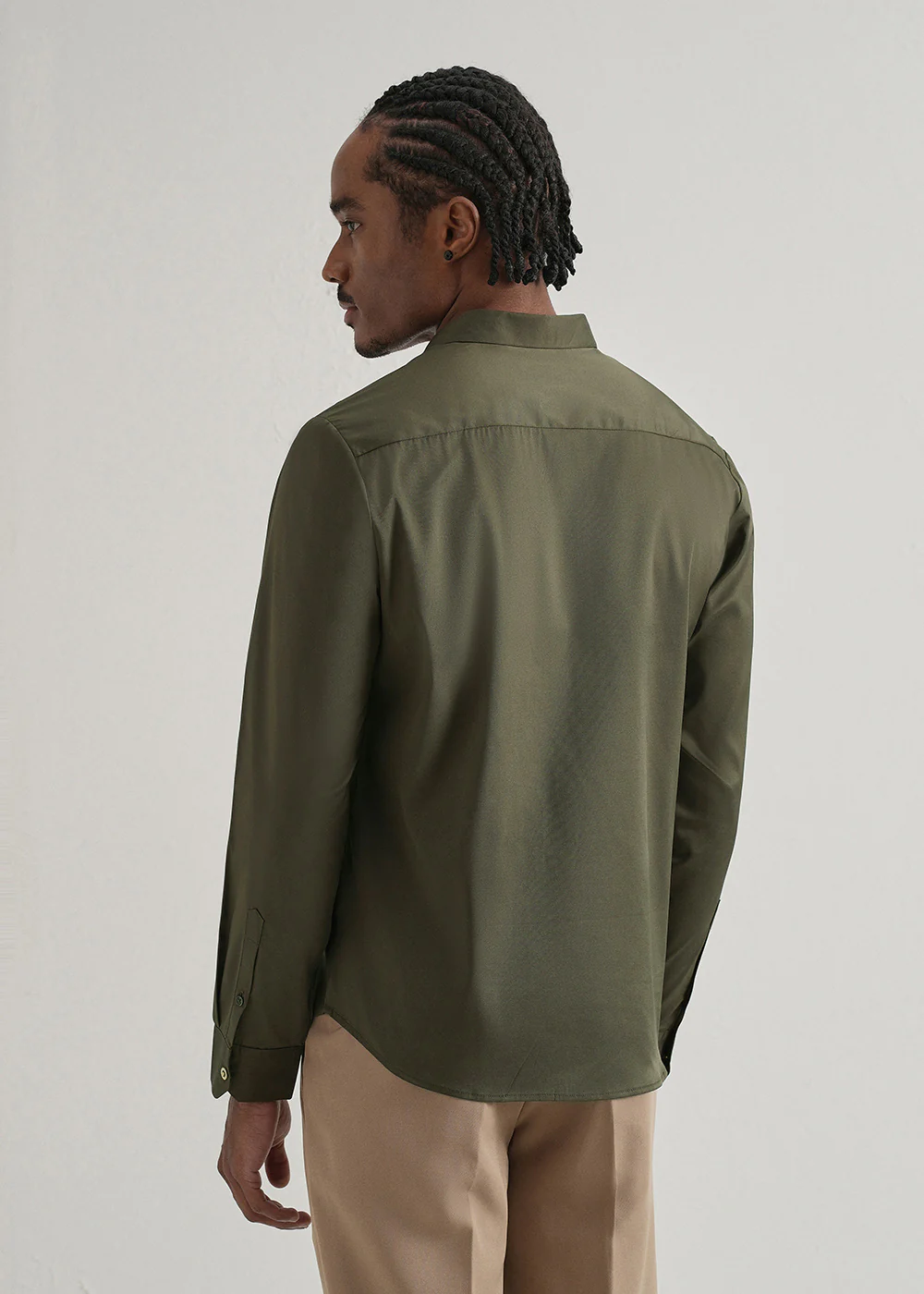 Olive Green Plain Stitchless Placket Shirt - Image 4