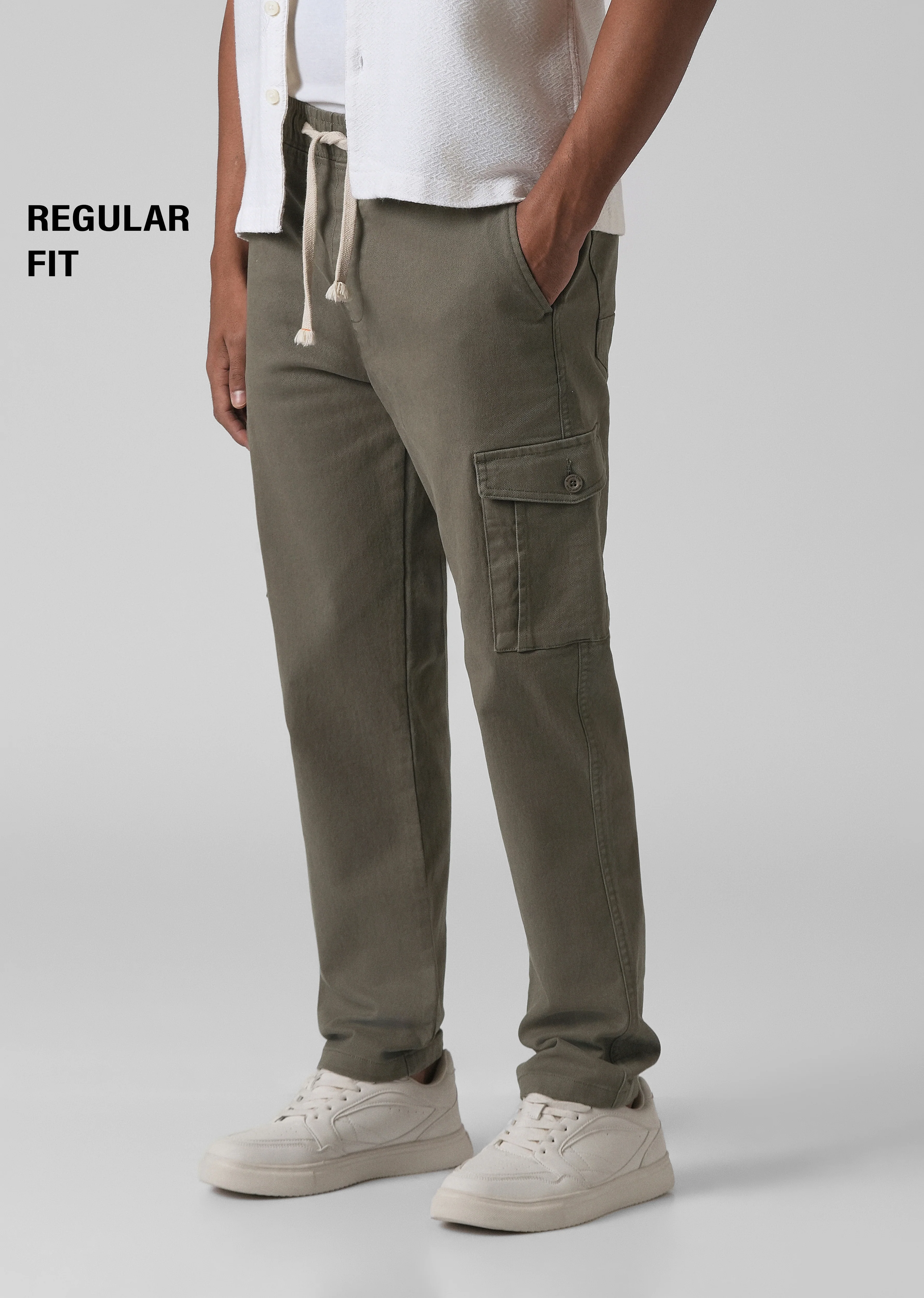 Olive Green Regular Fit Cargo Pant - Image 7