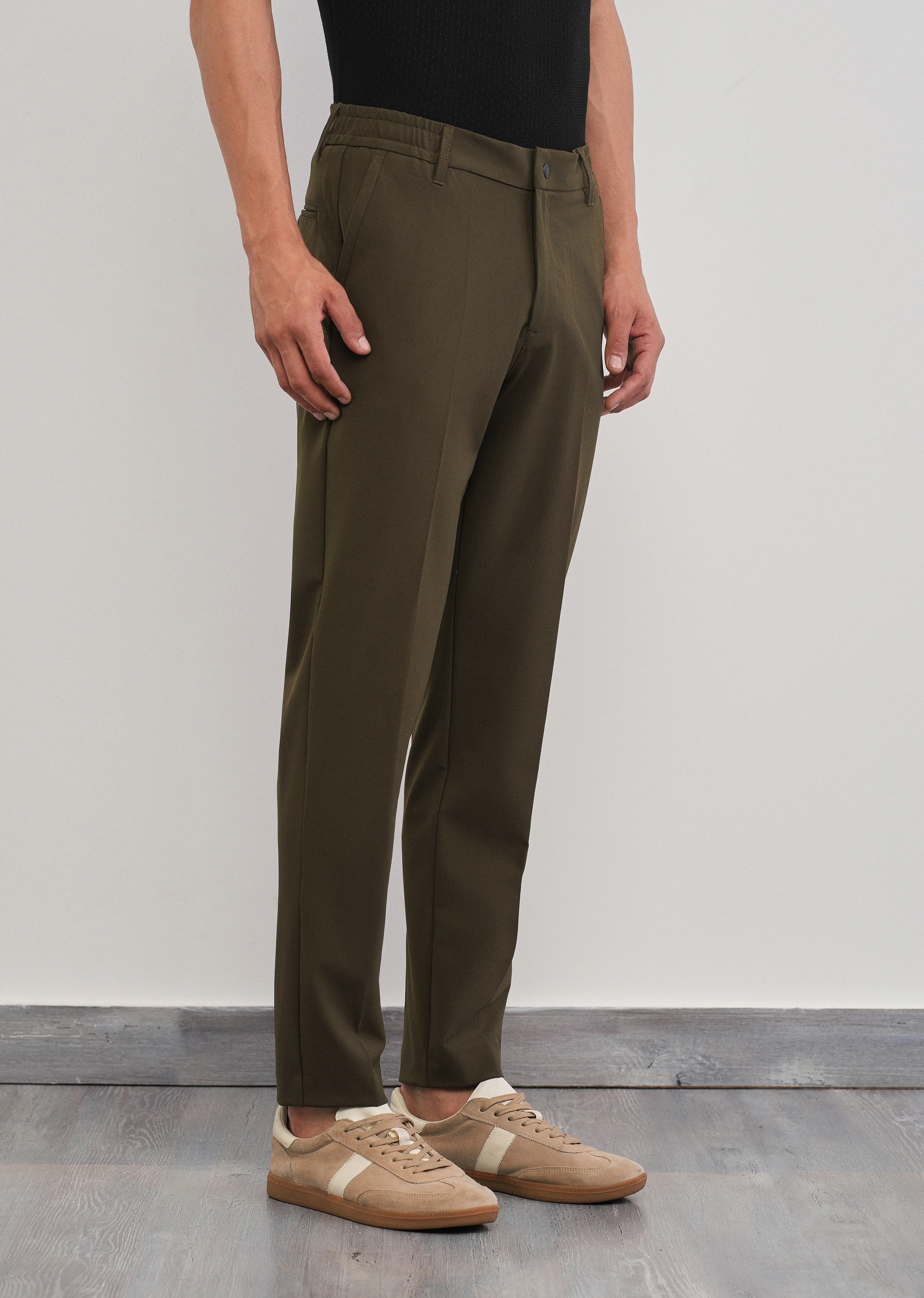 Olive Green Semi-Elastic Slim Fit Trouser - Image 4