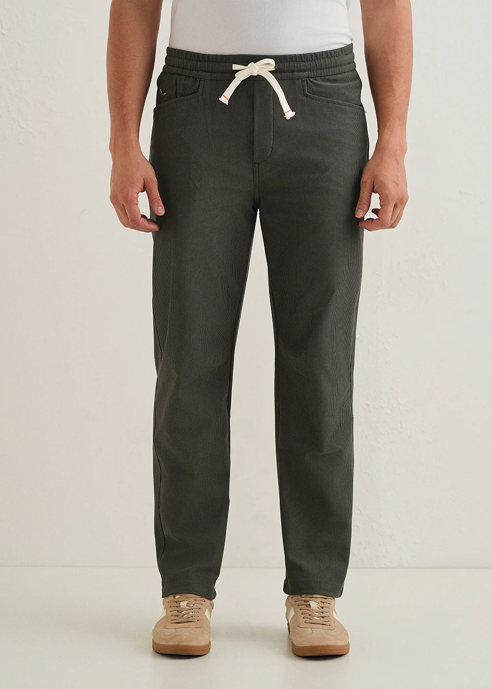 Olive Green Straight Fit Corduroy Pants - Image 3