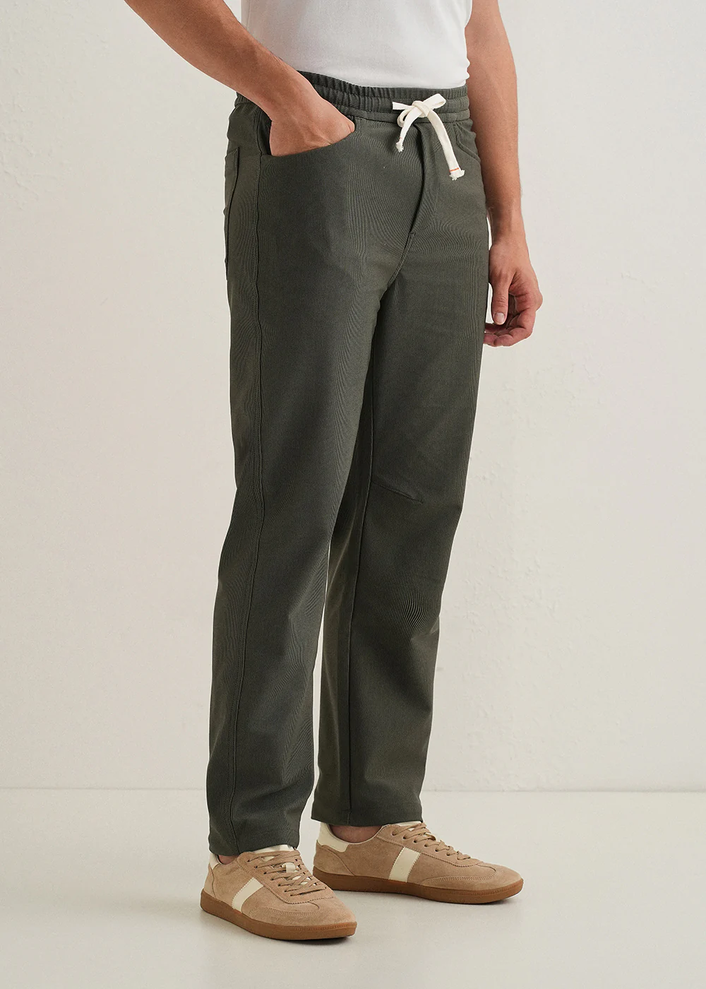 Olive Green Straight Fit Corduroy Pants - Image 5