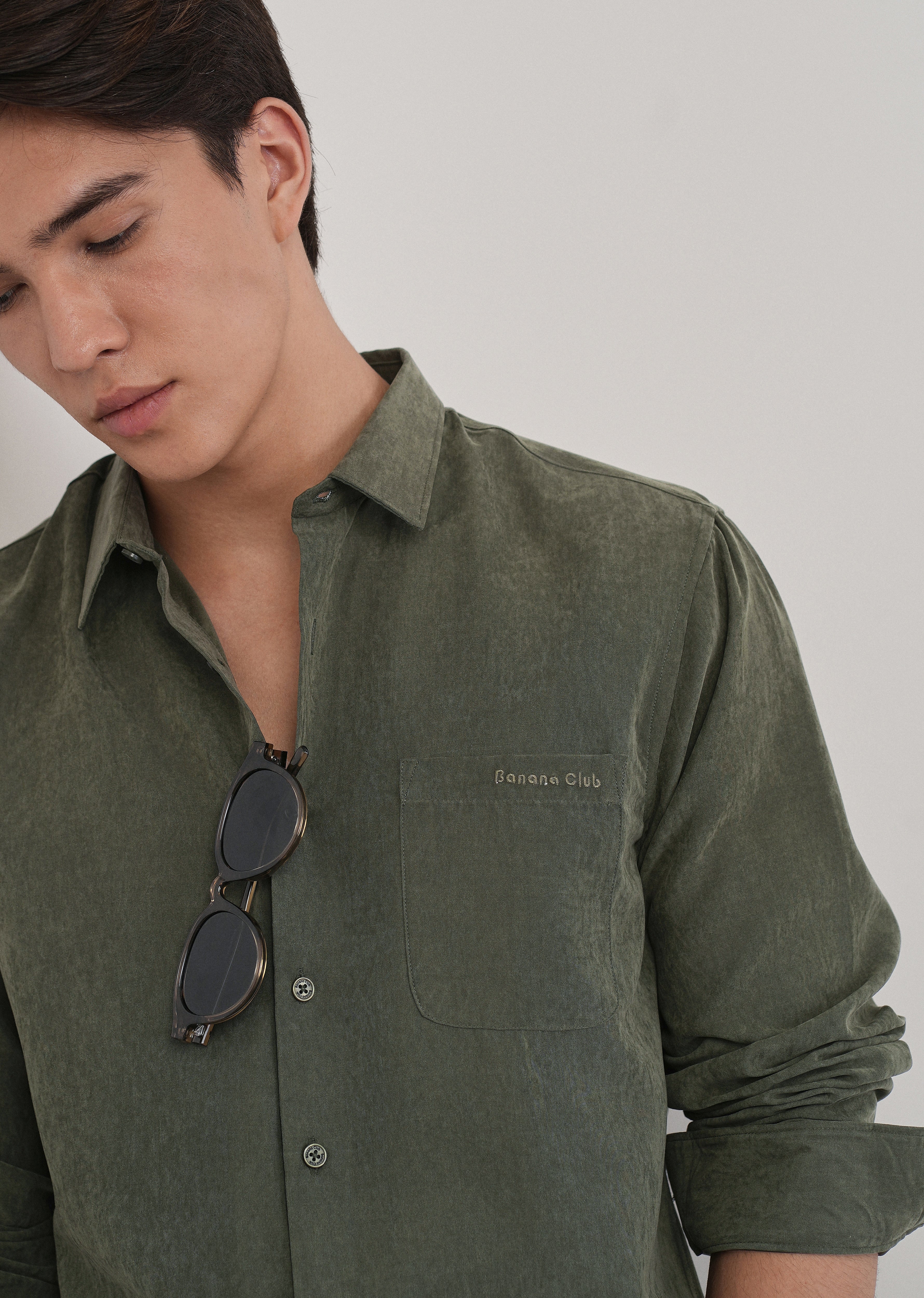 Olive Green Suede Plain Shirt - Image 5