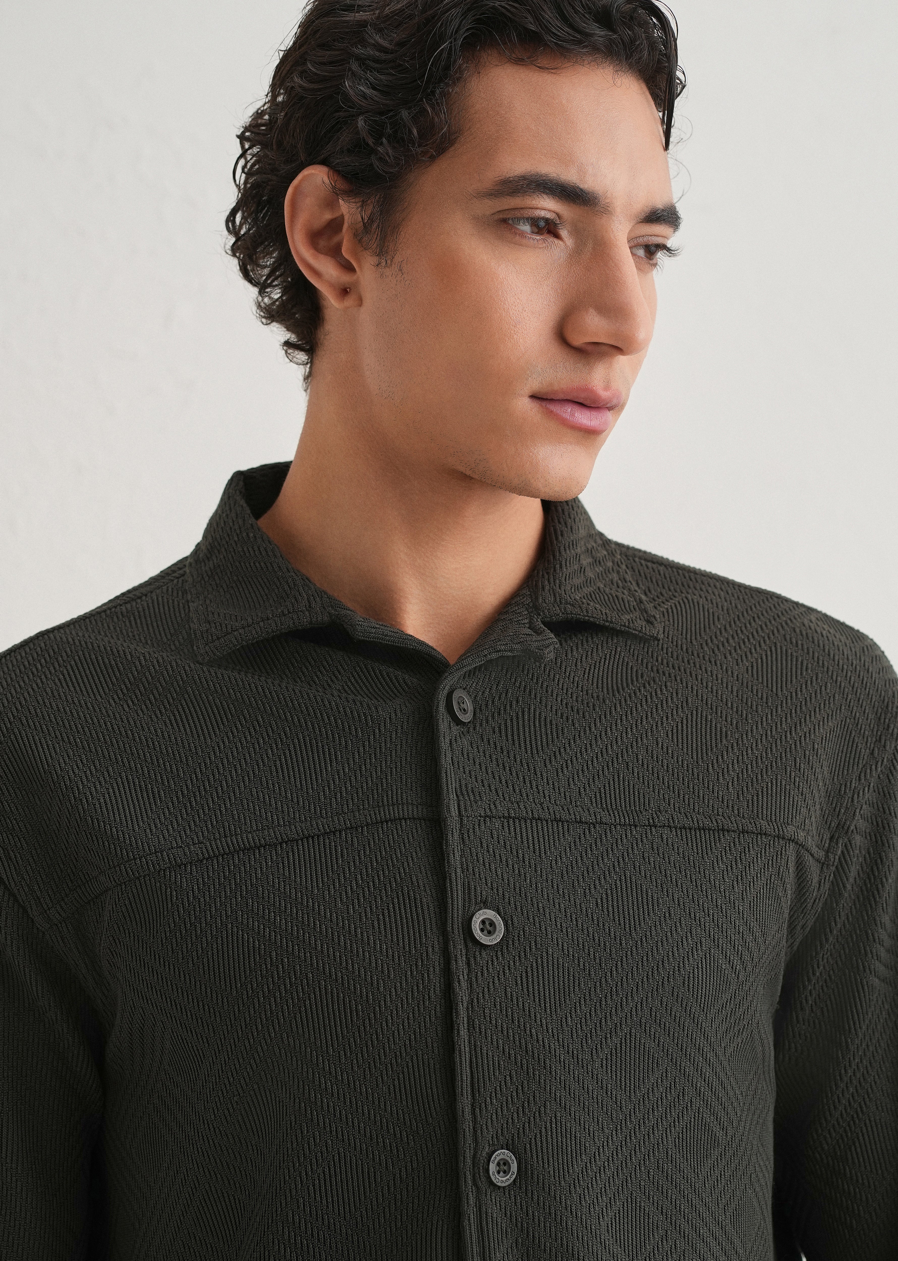 Olive Green Textured Knit Shacket - Image 3